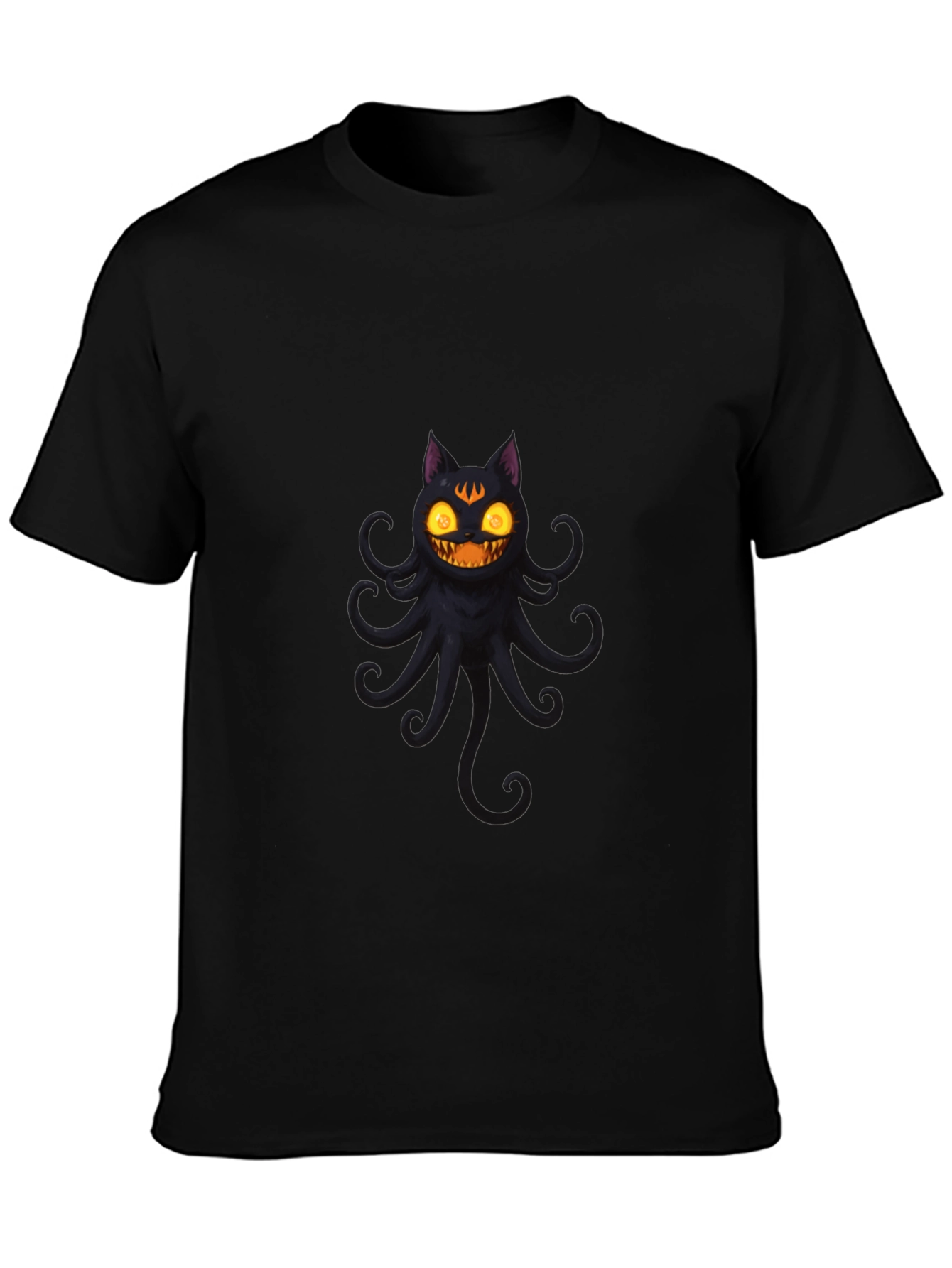 Spooky Cat Octopus Black T-Shirt