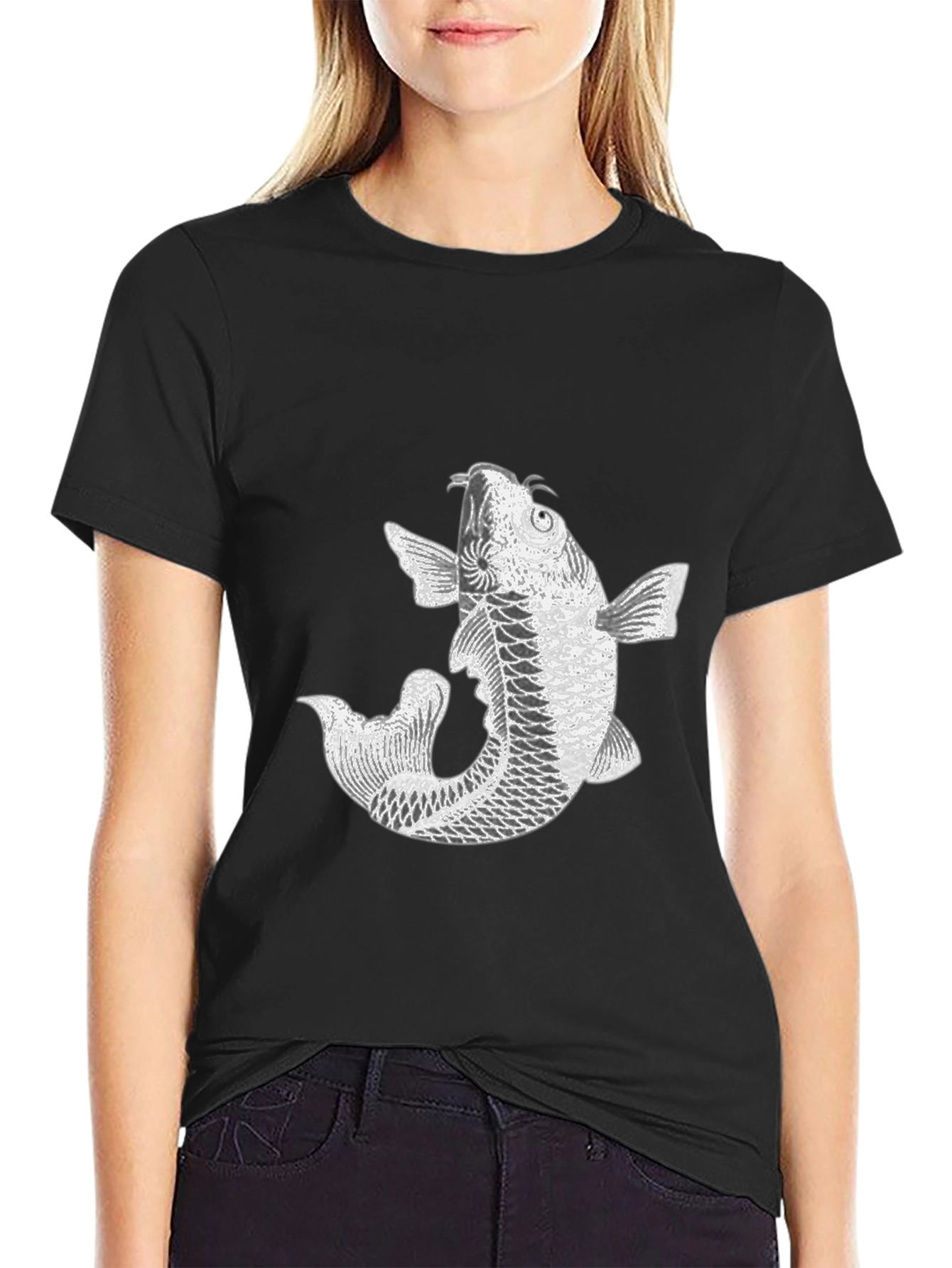 Koi Fish Graphic Tee - Black Cotton Blend