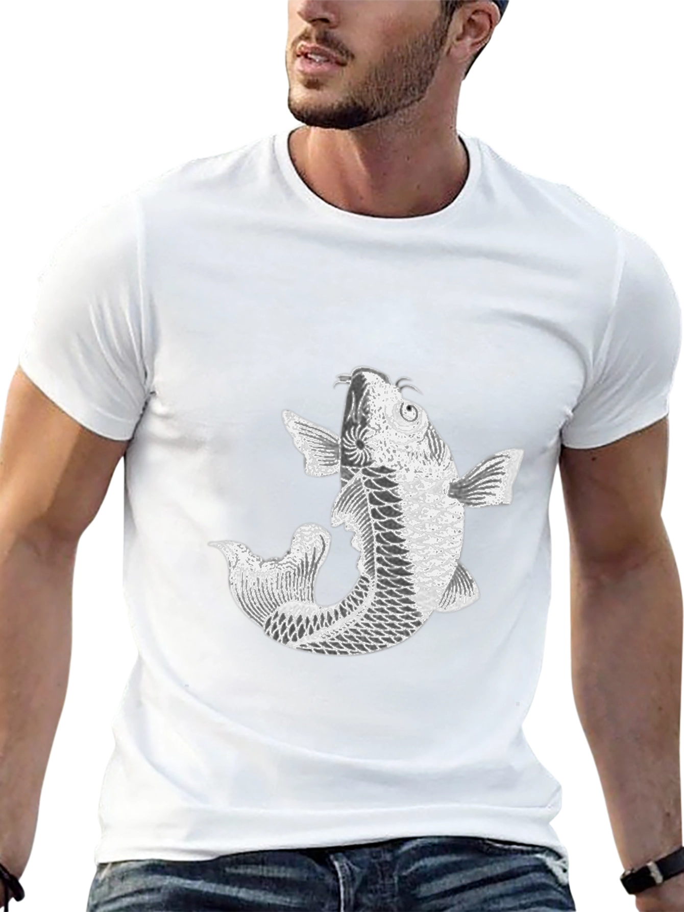 Koi Fish Graphic Tee - Black Cotton Blend