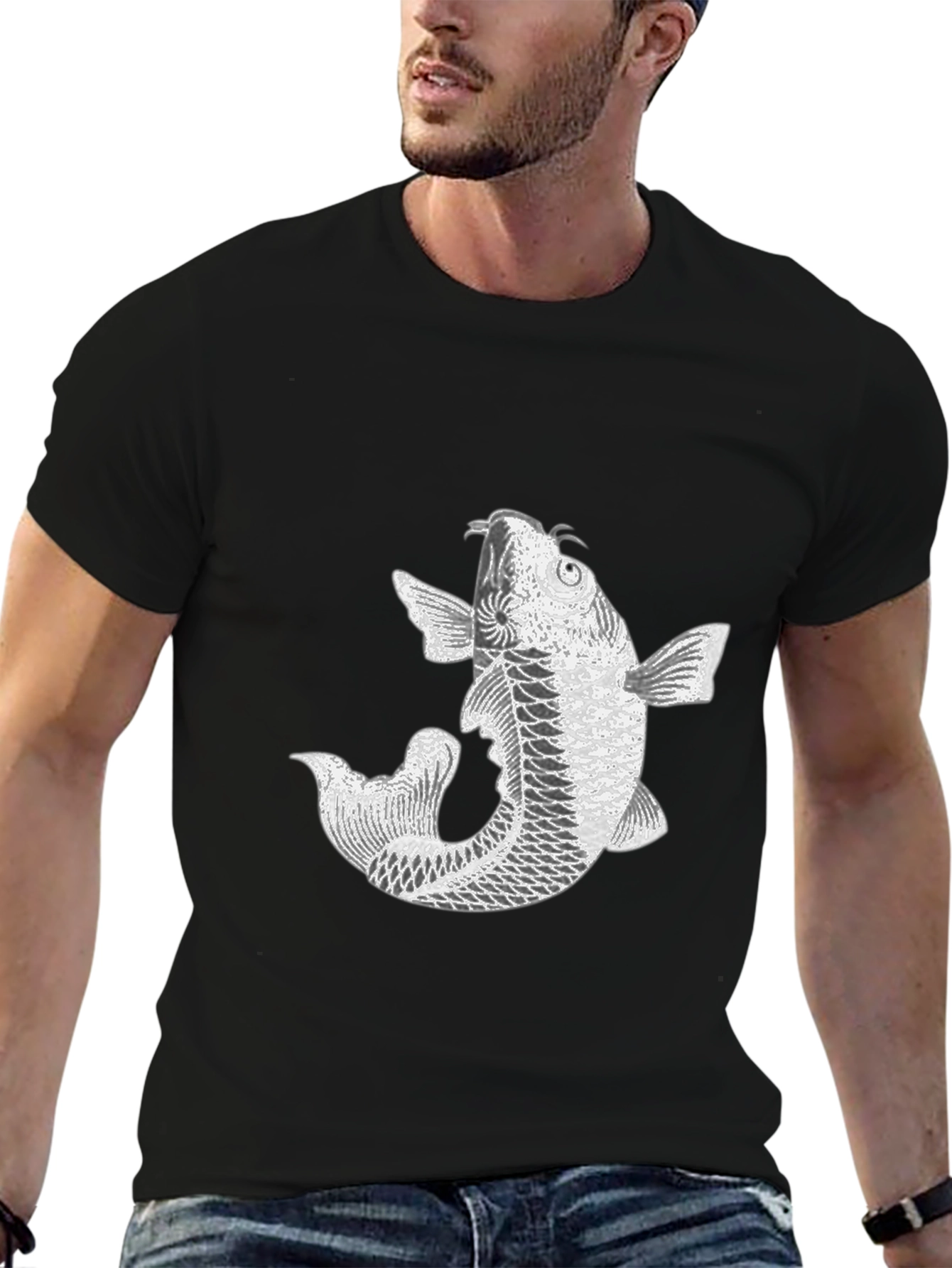 Koi Fish Graphic Tee - Black Cotton Blend