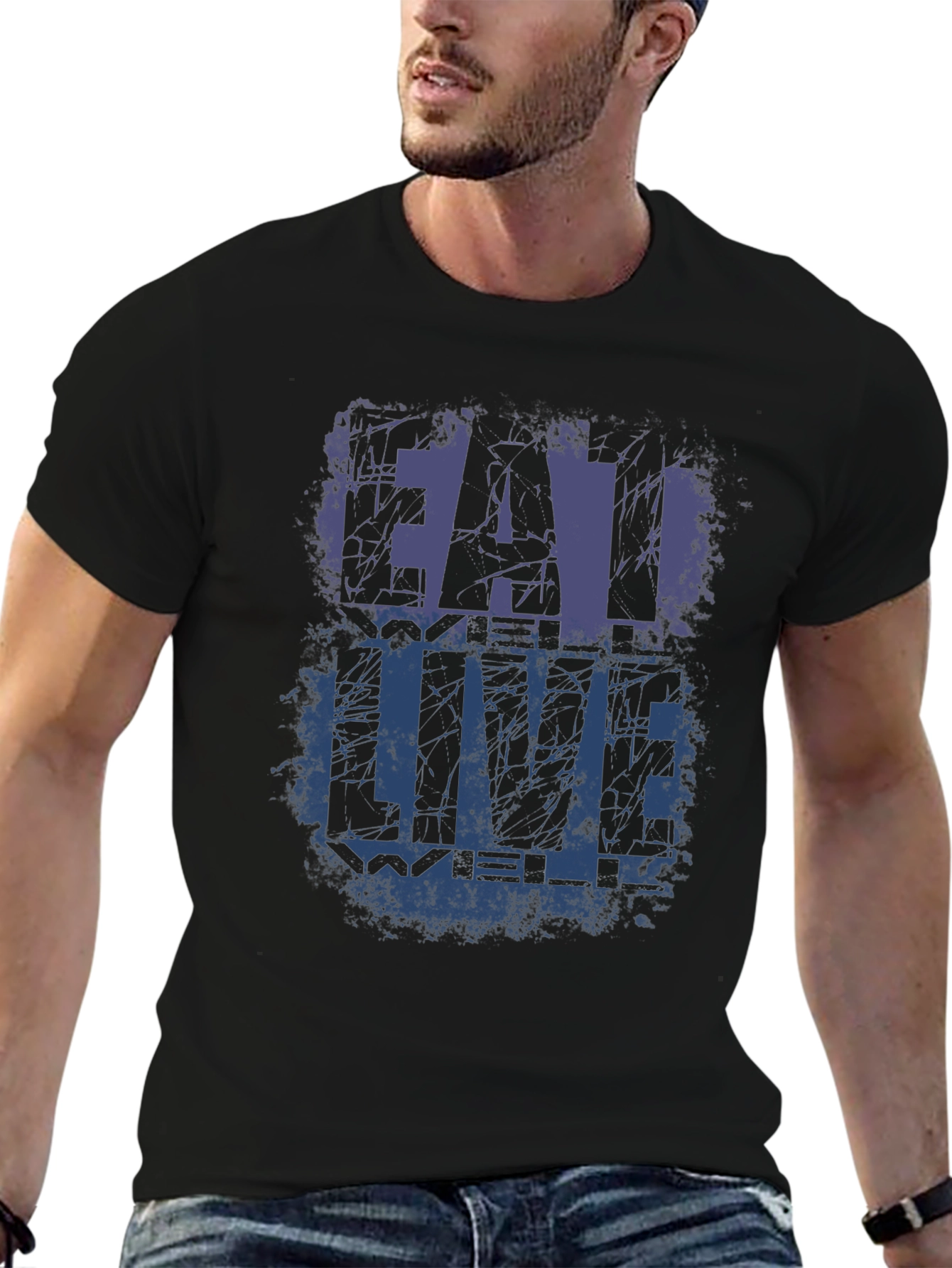 Eat Well Live Well Black Graphic T-Shirt