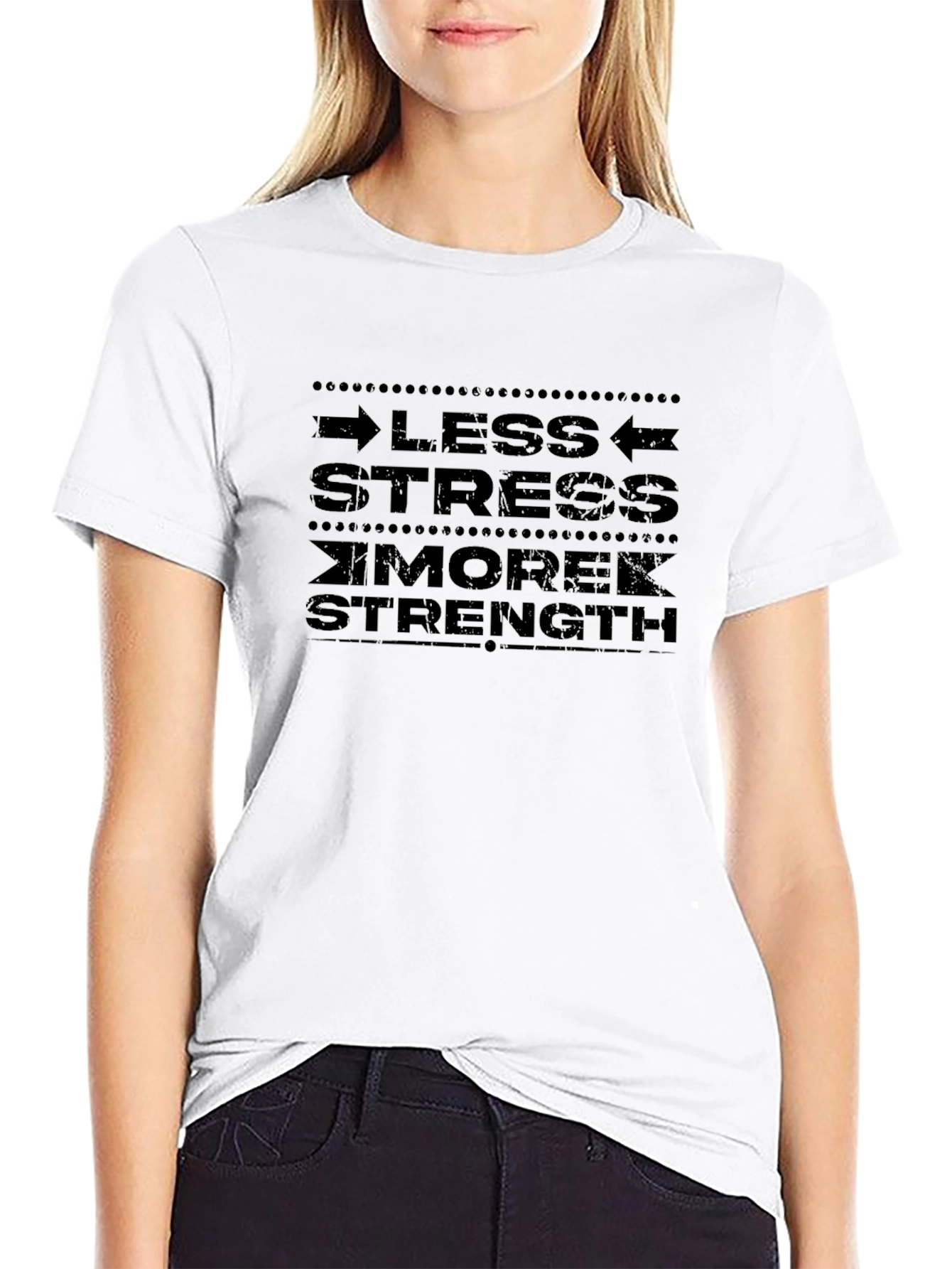 Less Stress More Strength Black Graphic T-Shirt
