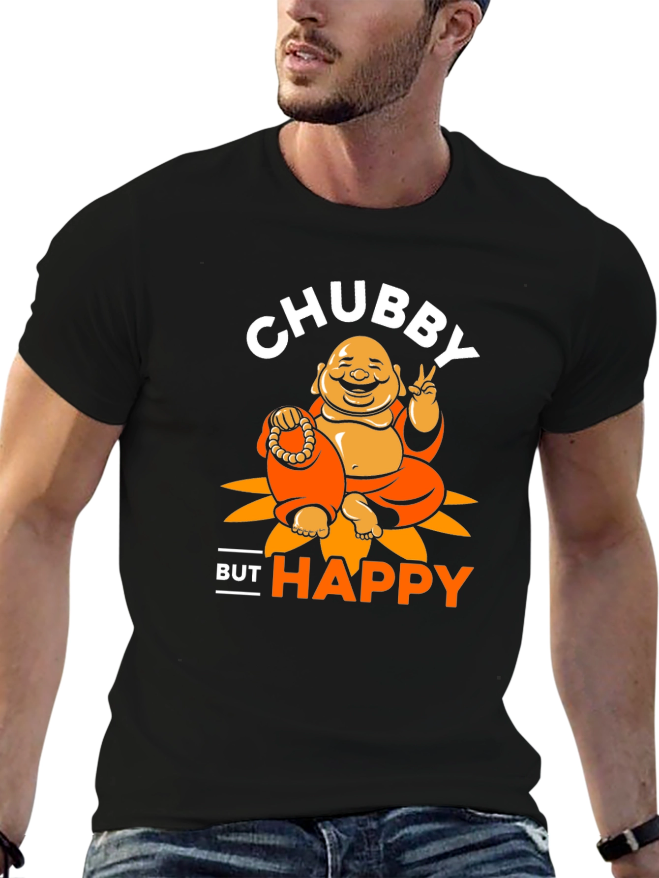 Chubby Buddha Graphic T-Shirt - Happy Vibes