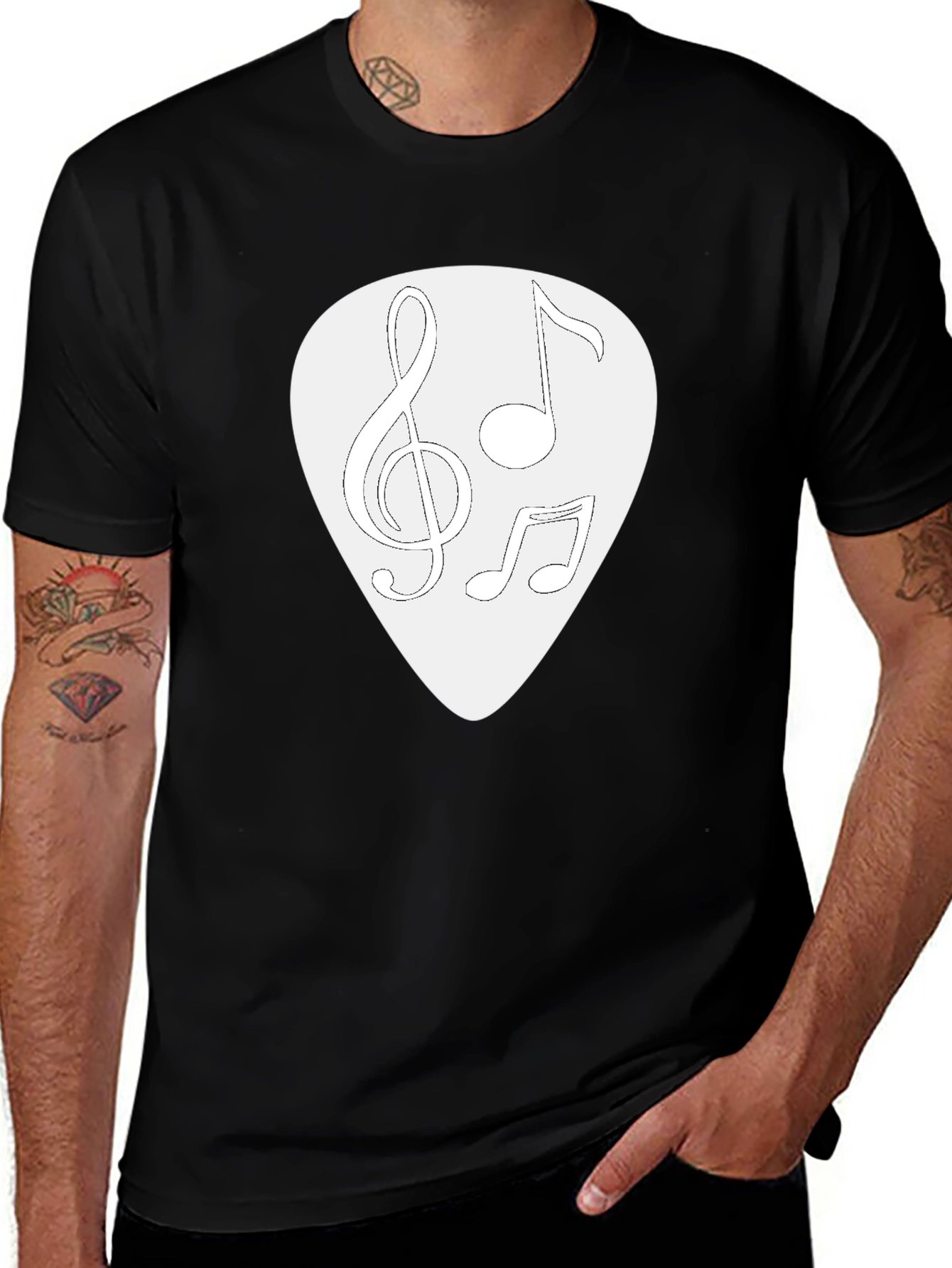 Musical Notes Guitar Pick Graphic T-Shirt