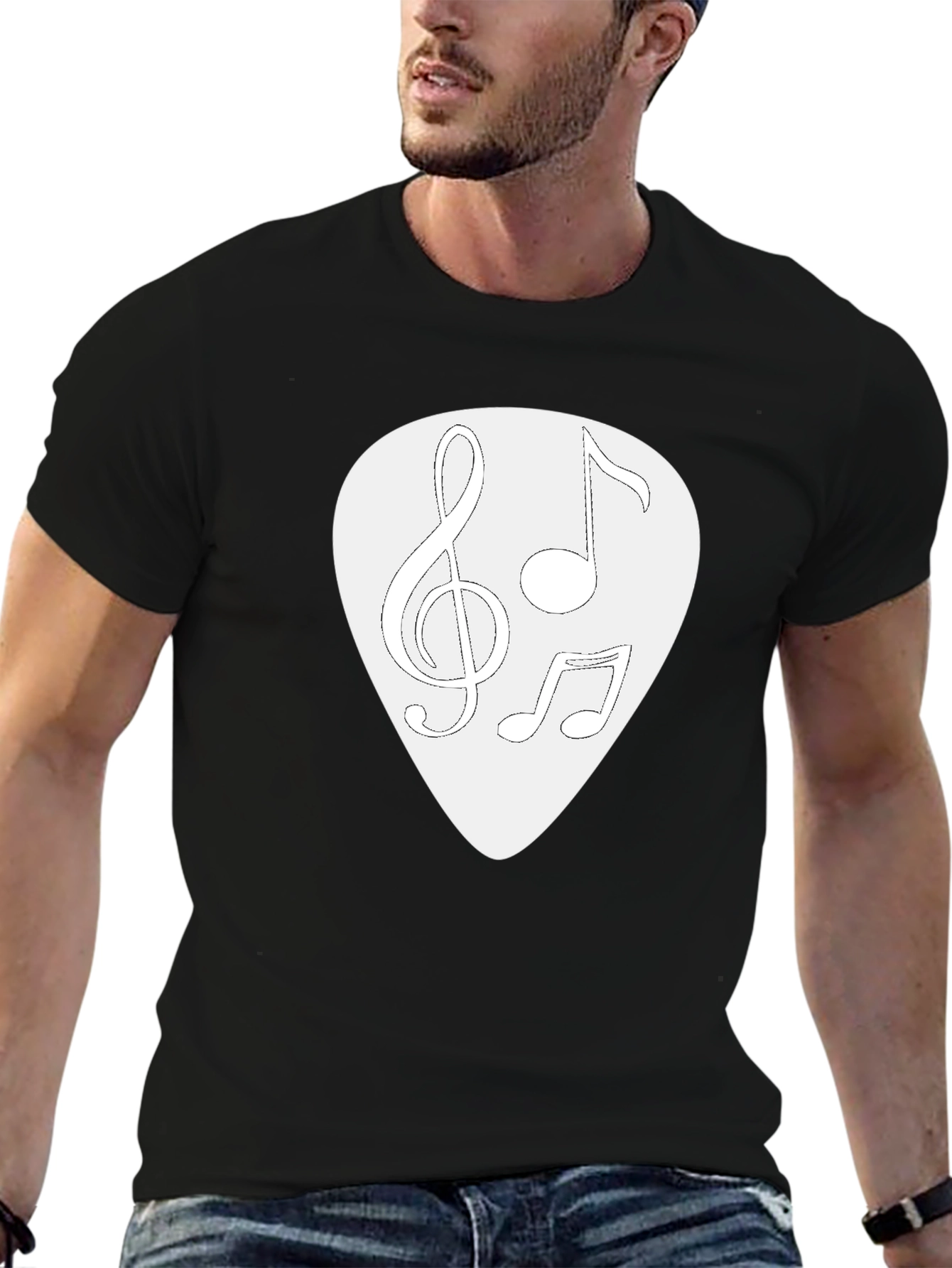 Musical Notes Guitar Pick Graphic T-Shirt