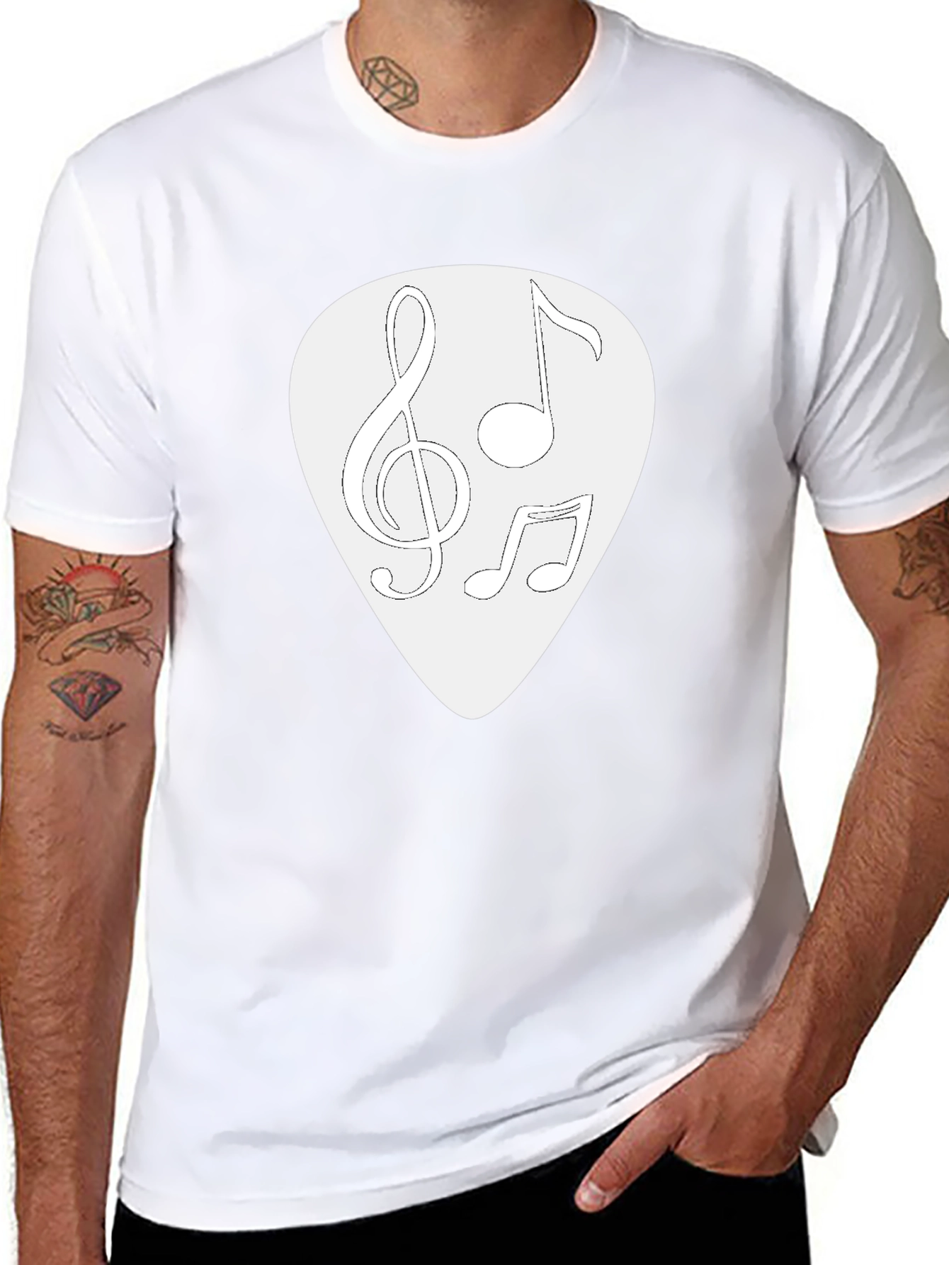 Musical Notes Guitar Pick Graphic T-Shirt