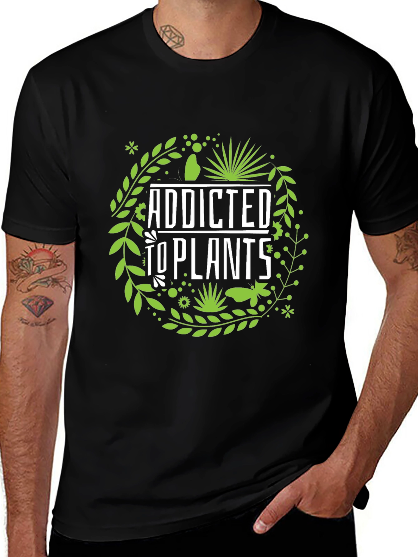 Addicted to Plants Graphic Tee - Black Cotton T-Shirt