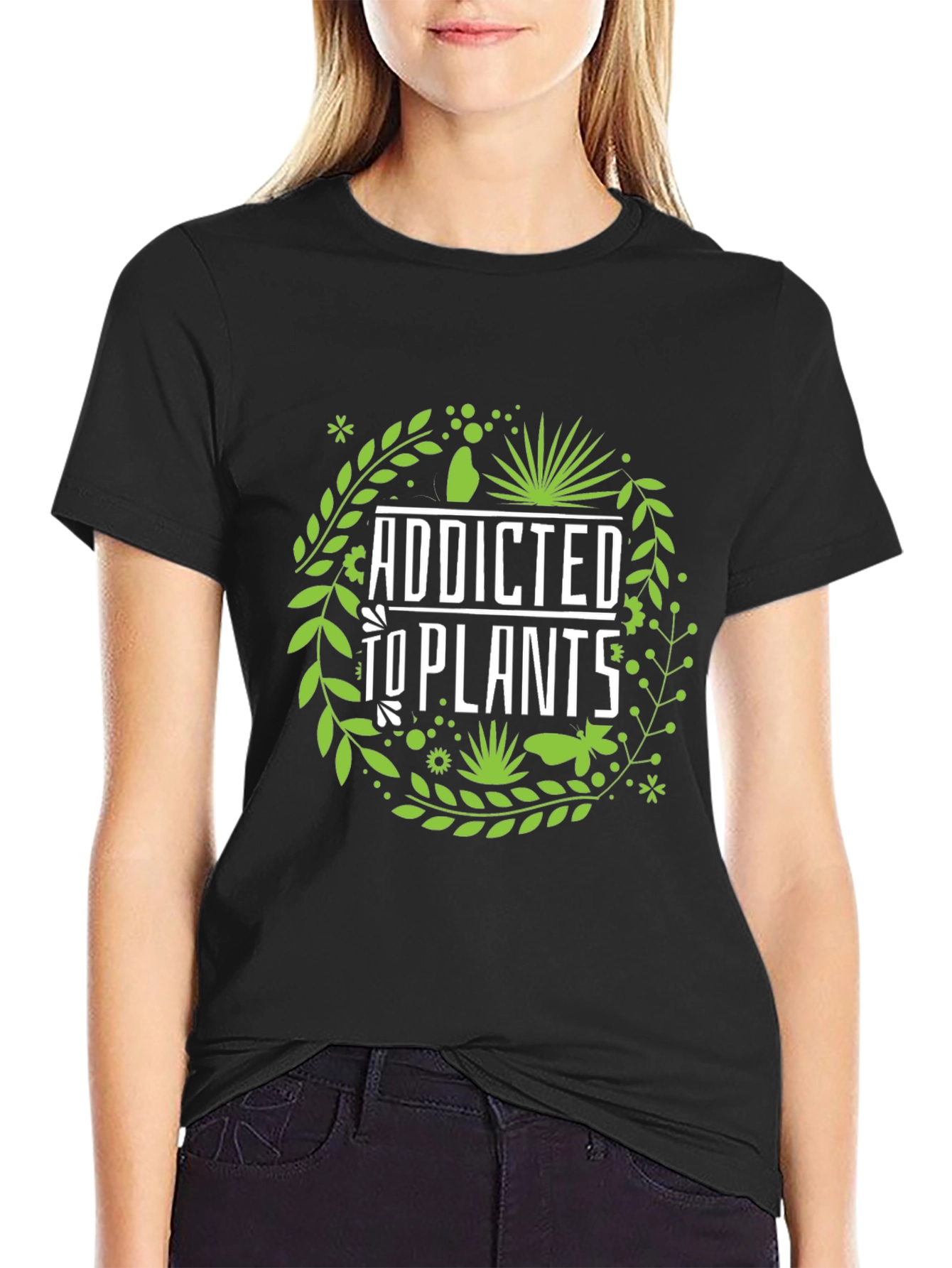 Addicted to Plants Graphic Tee - Black Cotton T-Shirt