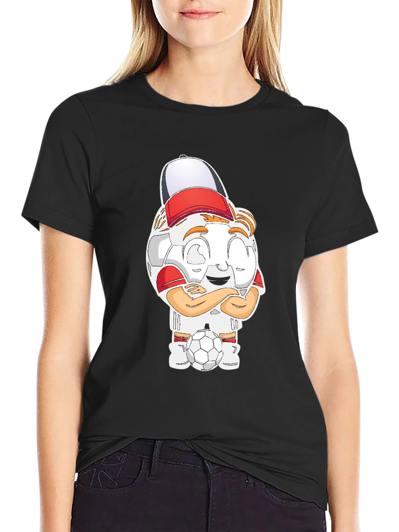 Soccer Cartoon Black T-Shirt