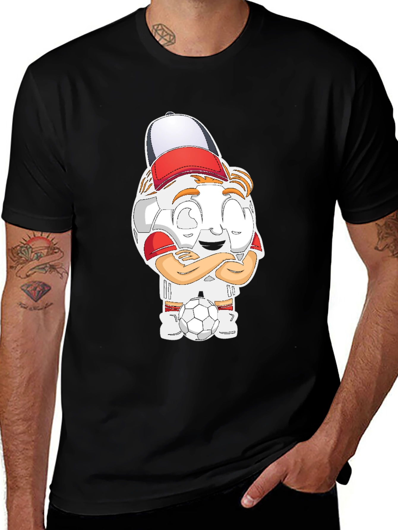 Soccer Cartoon Black T-Shirt