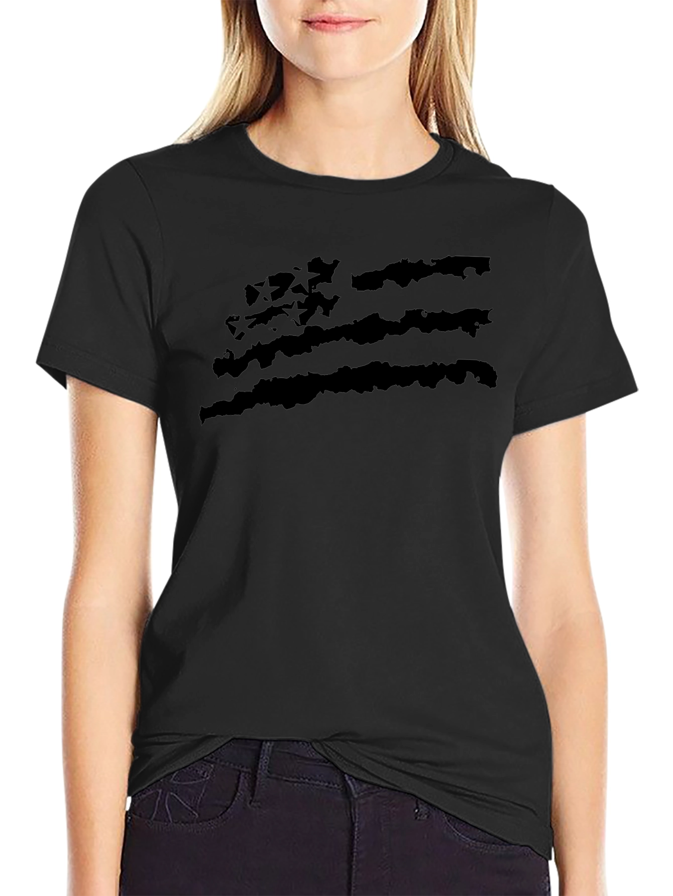 Distressed American Flag Black T-Shirt