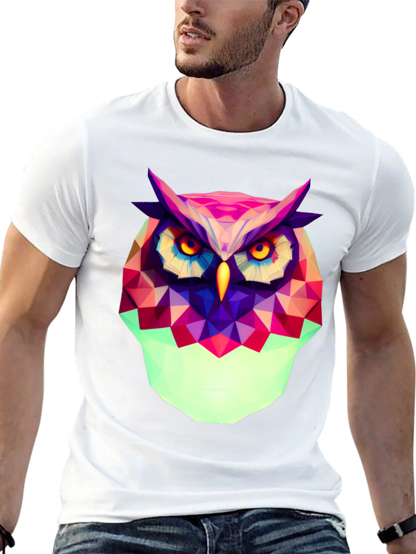 Geometric Owl Graphic Tee - Modern Art Style