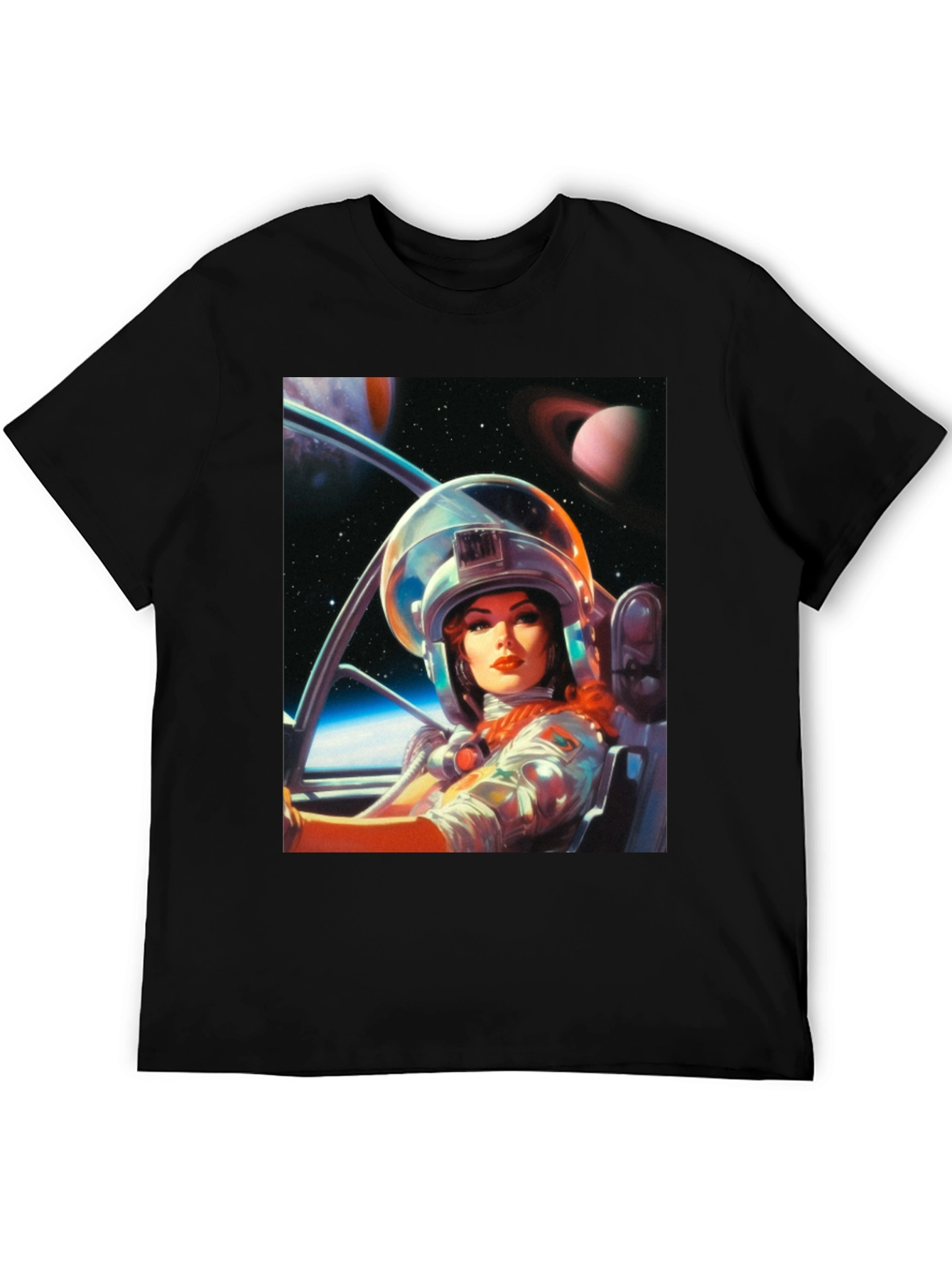 Retro Space Girl T-Shirt - Black