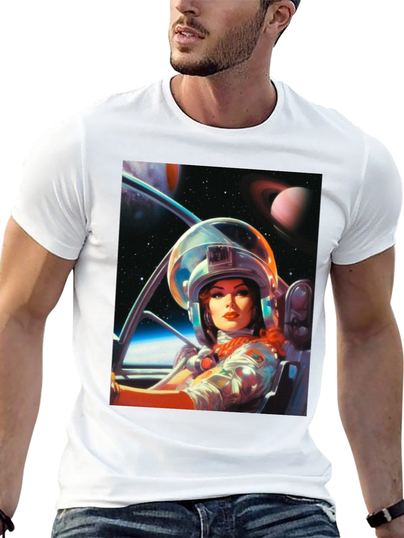 Retro Space Girl T-Shirt - Black