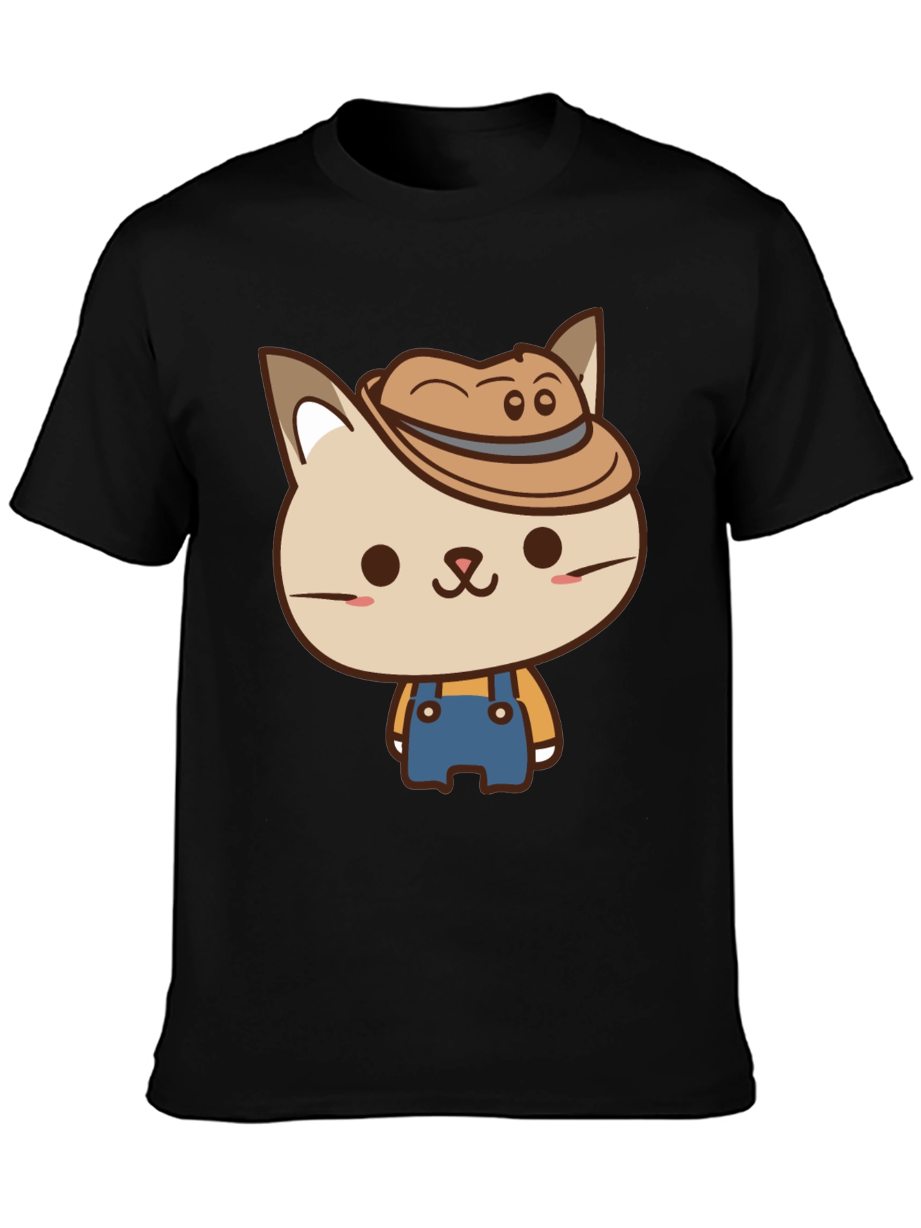 Cute Cat Farmer T-Shirt - Black