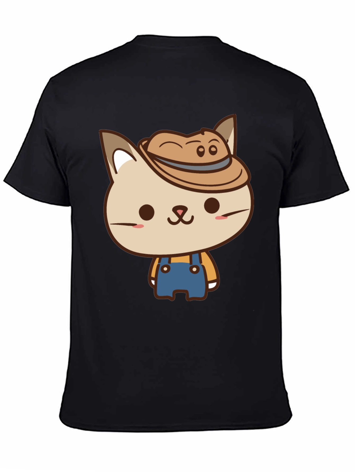 Cute Cat Farmer T-Shirt - Black