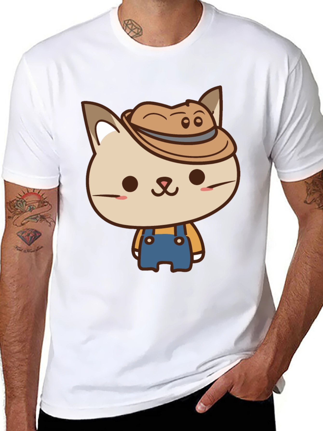 Cute Cat Farmer T-Shirt - Black