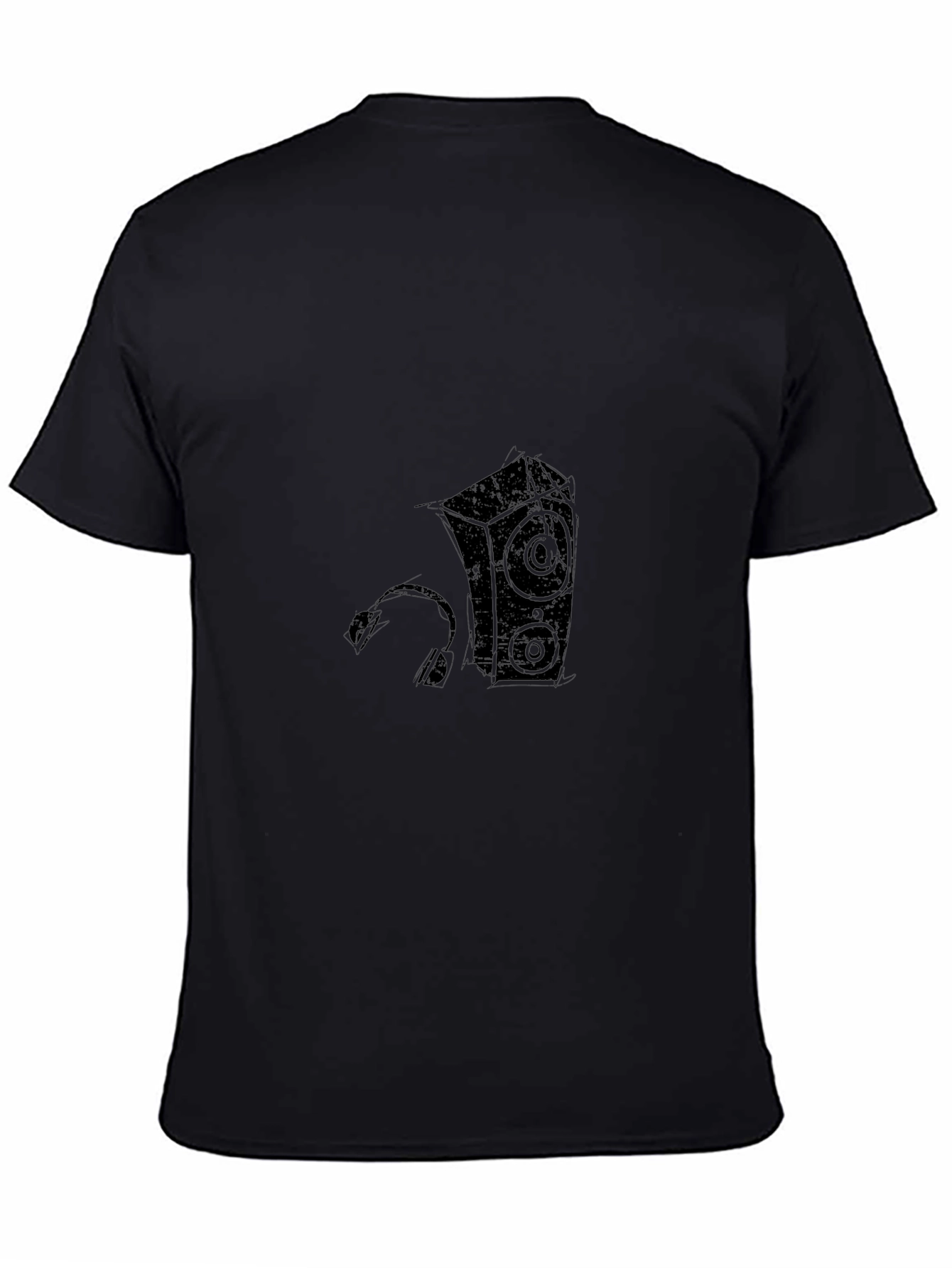 Cool Black T-Shirt with Speaker and Headphone Graphic