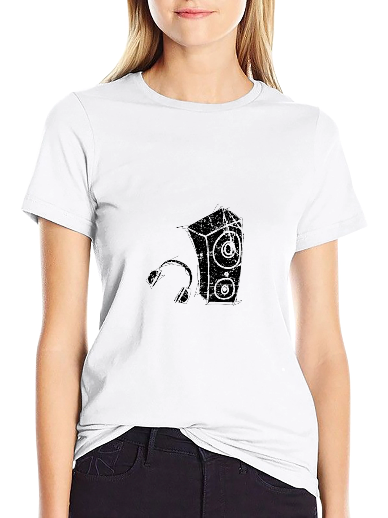 Cool Black T-Shirt with Speaker and Headphone Graphic