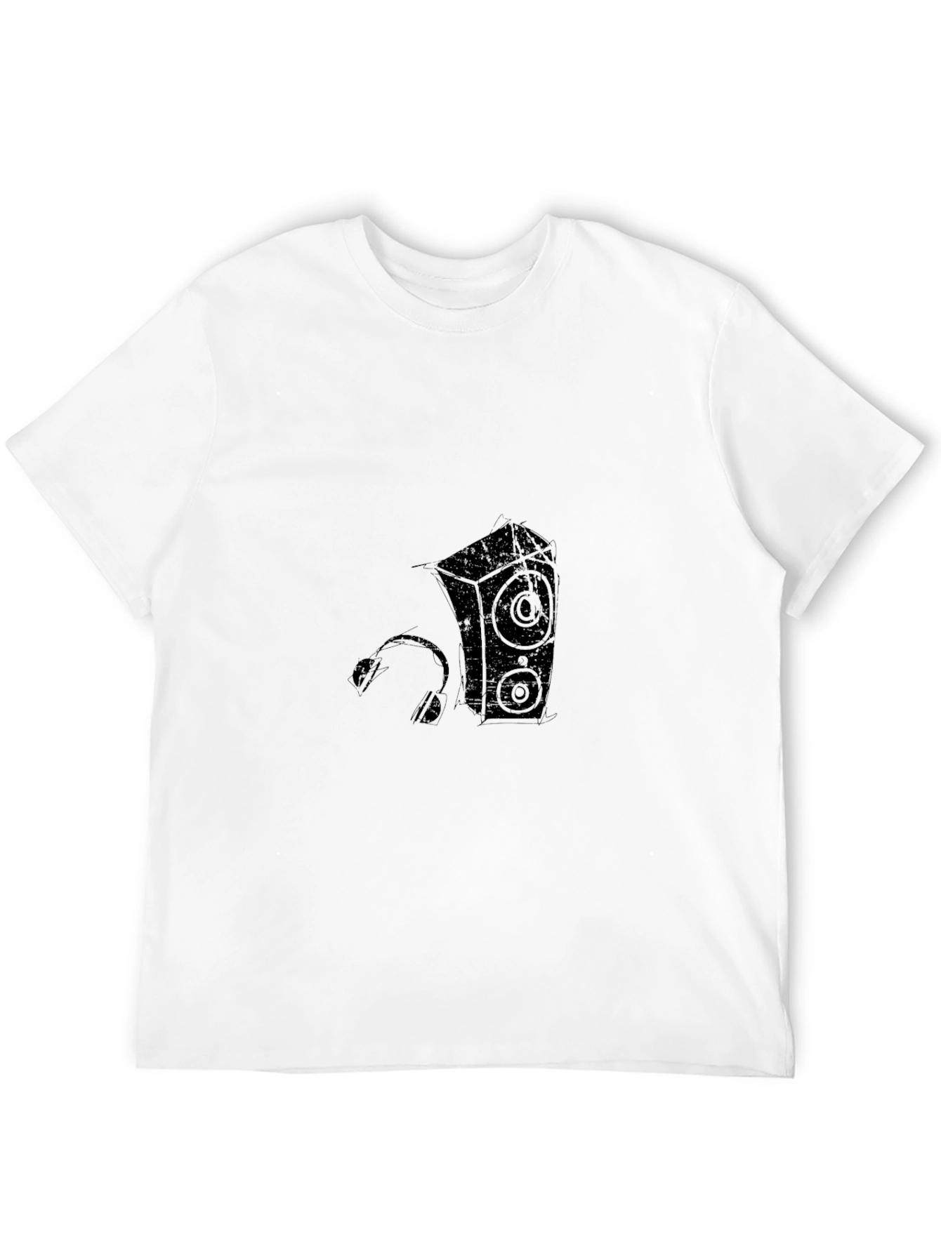 Cool Black T-Shirt with Speaker and Headphone Graphic