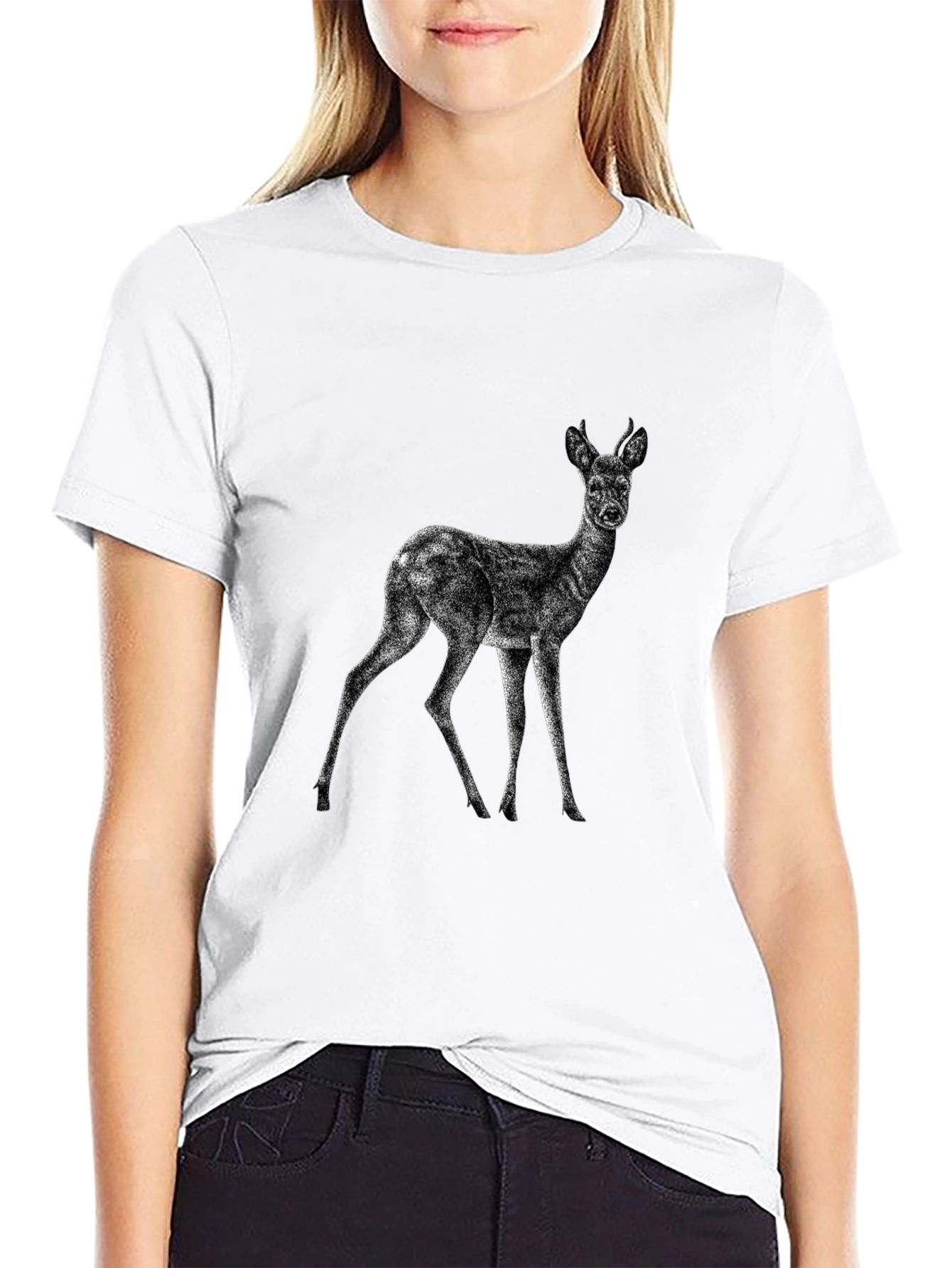Deer Graphic Print Black T-Shirt