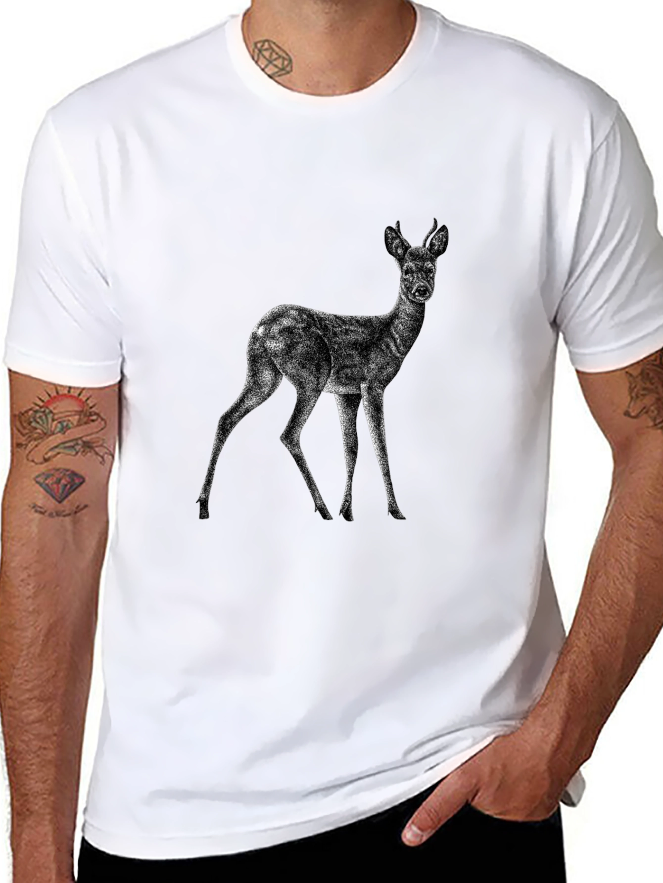 Deer Graphic Print Black T-Shirt