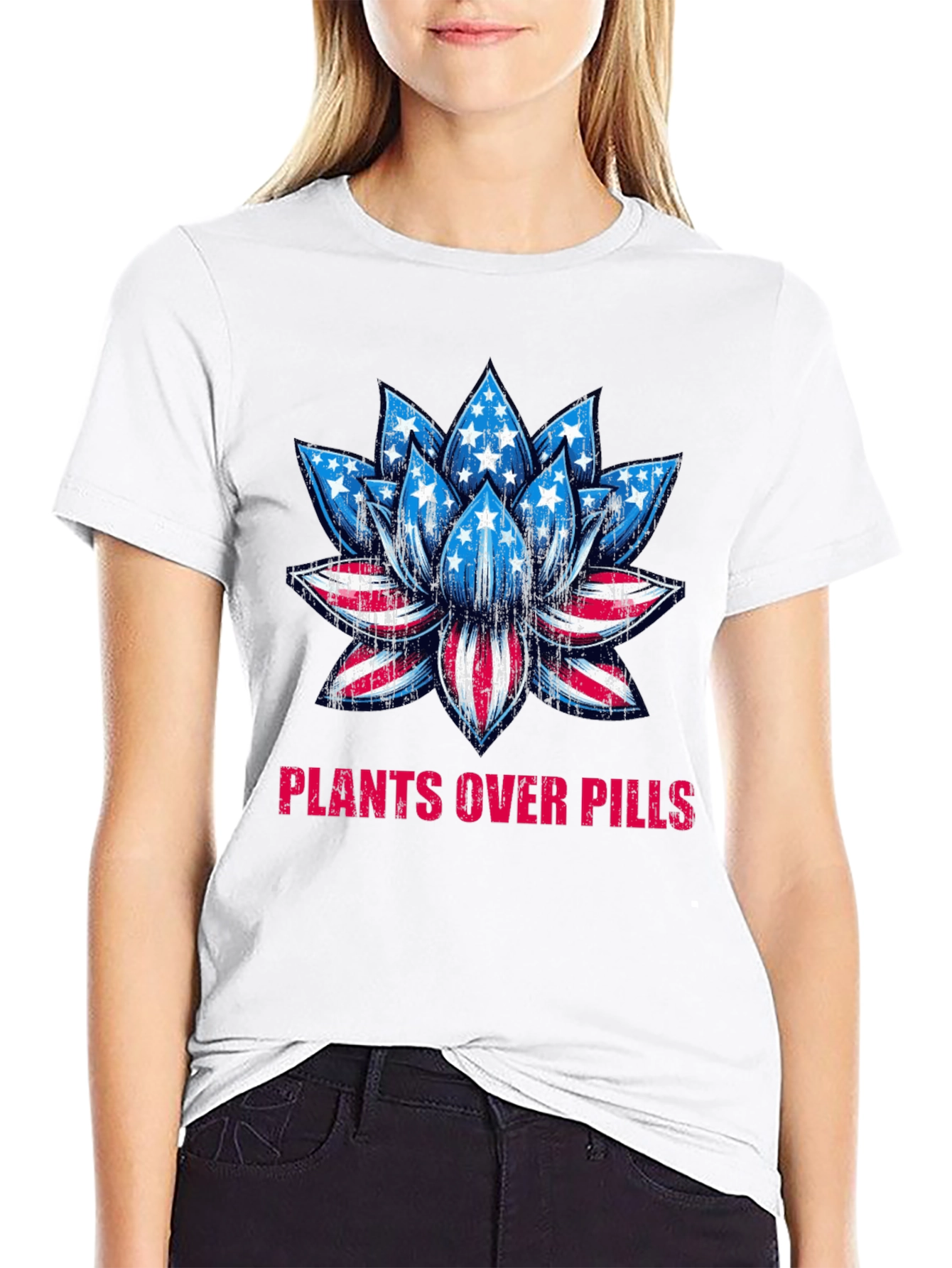 Plants Over Pills American Flag Lotus T-Shirt