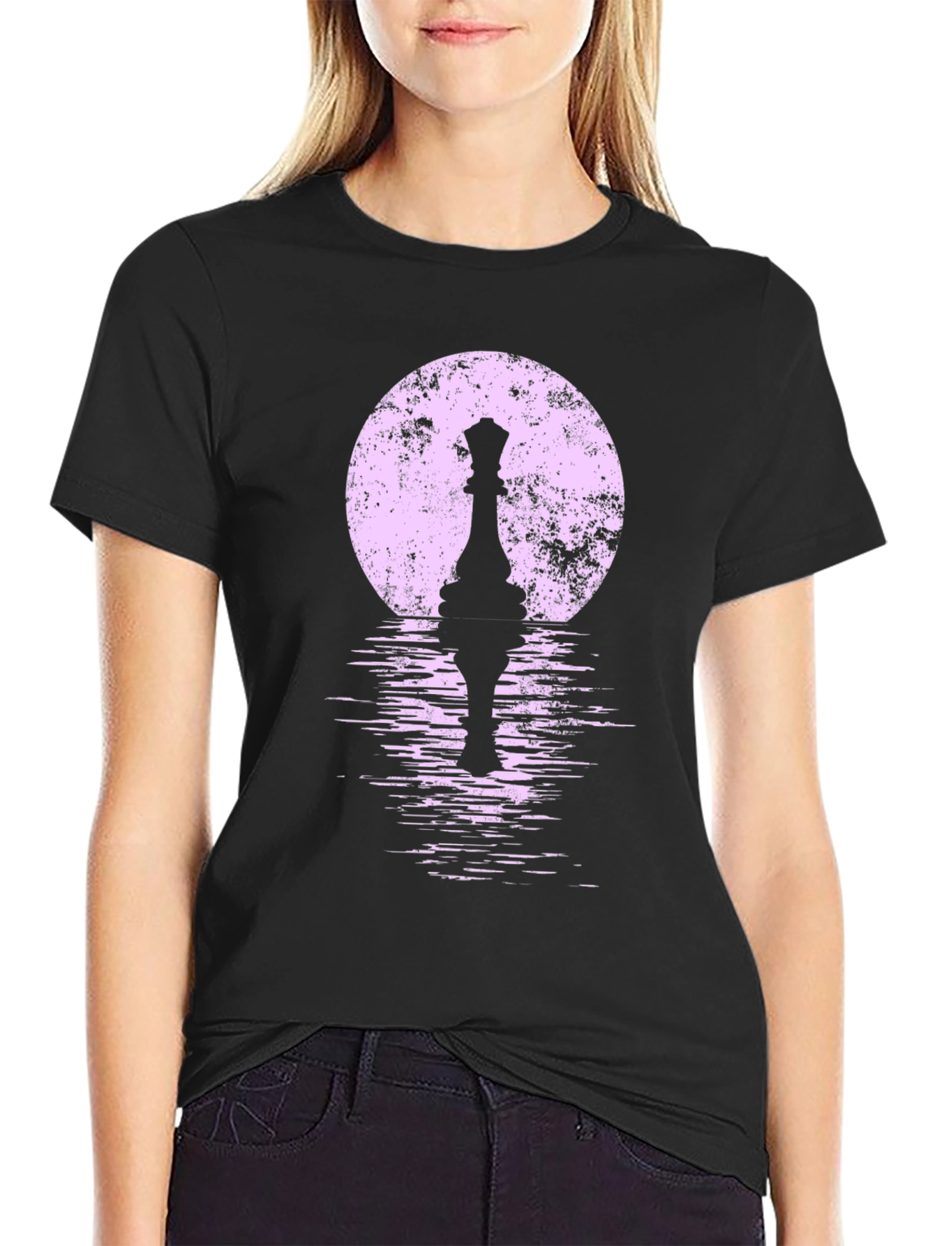 Chess Queen Moon Graphic T-Shirt - Black