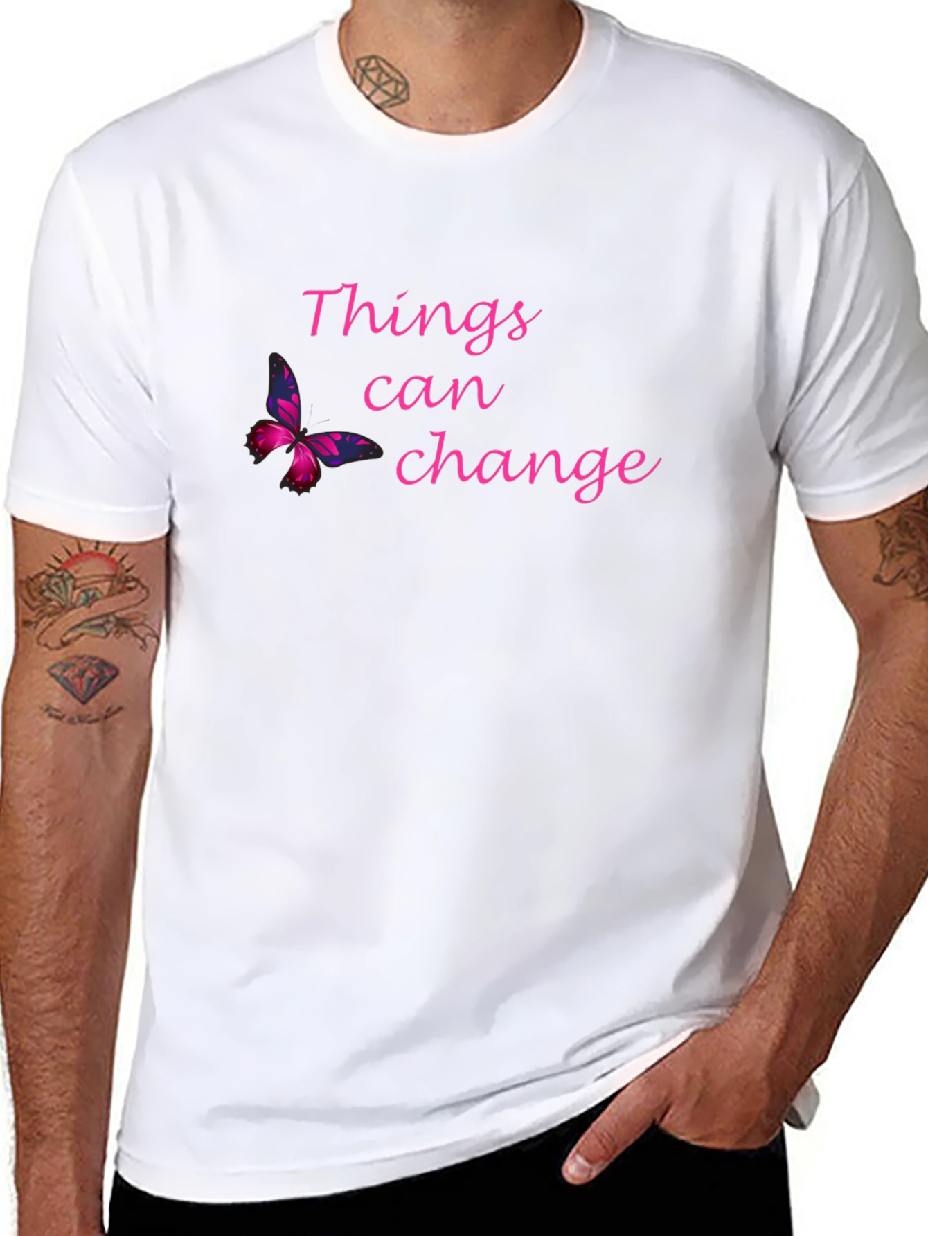 Things Can Change Black T-Shirt with Butterfly