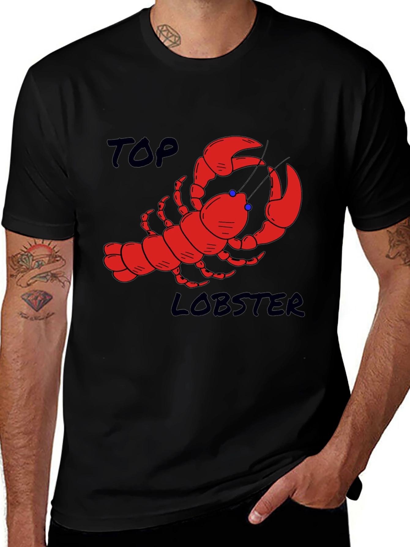 Top Lobster Graphic Tee - Black Cotton T-Shirt