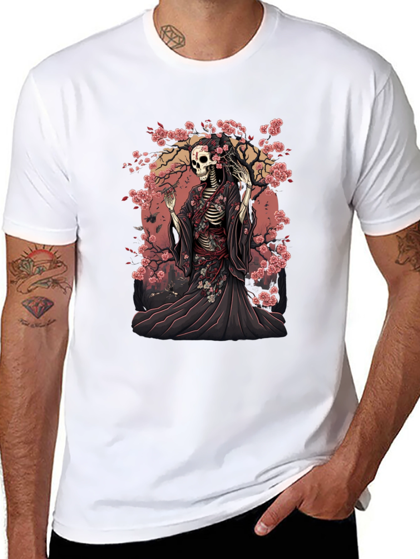 Skeleton Kimono T-Shirt - Floral Death Design