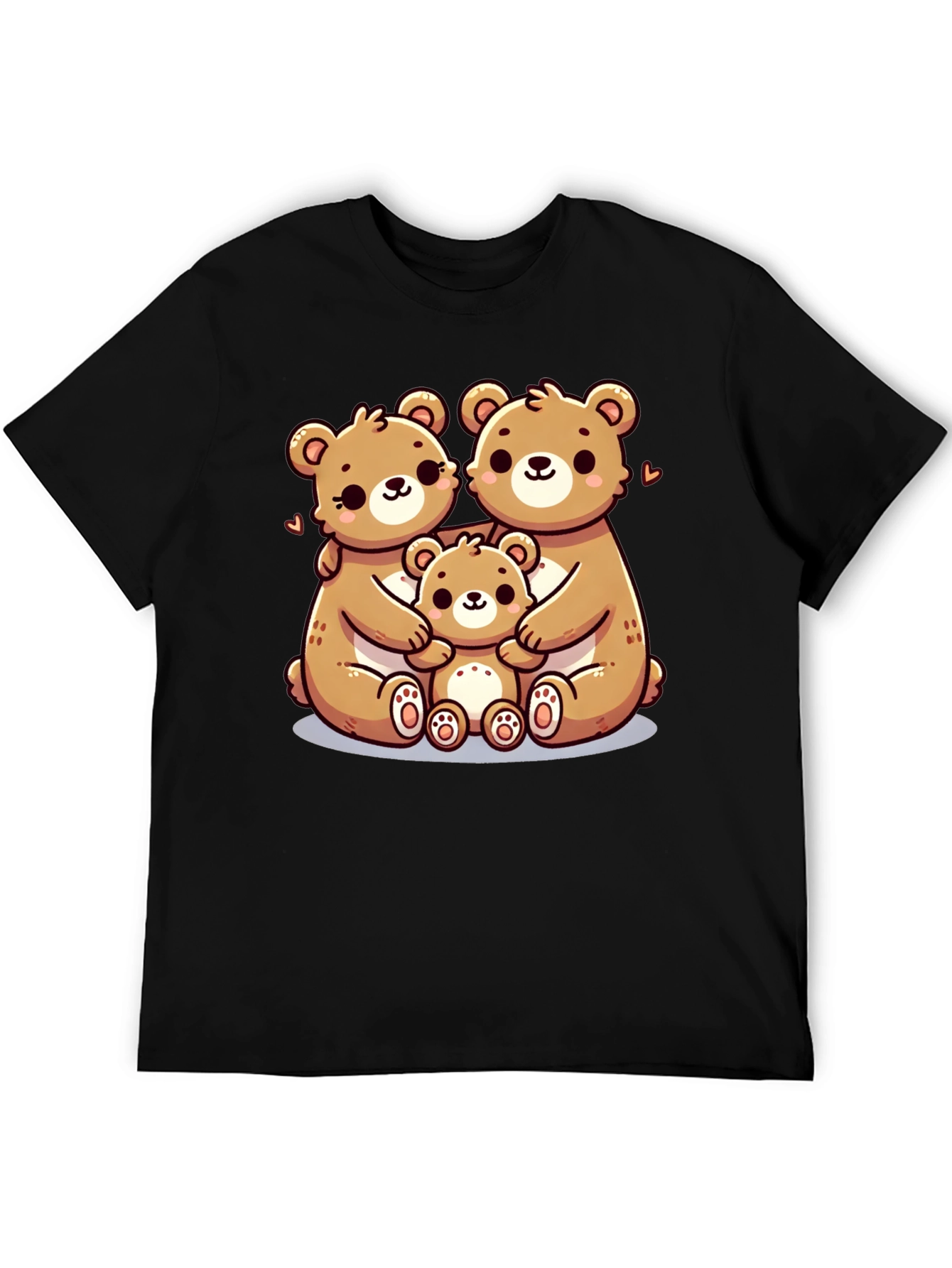 Cute Bear Family Graphic Tee - Black