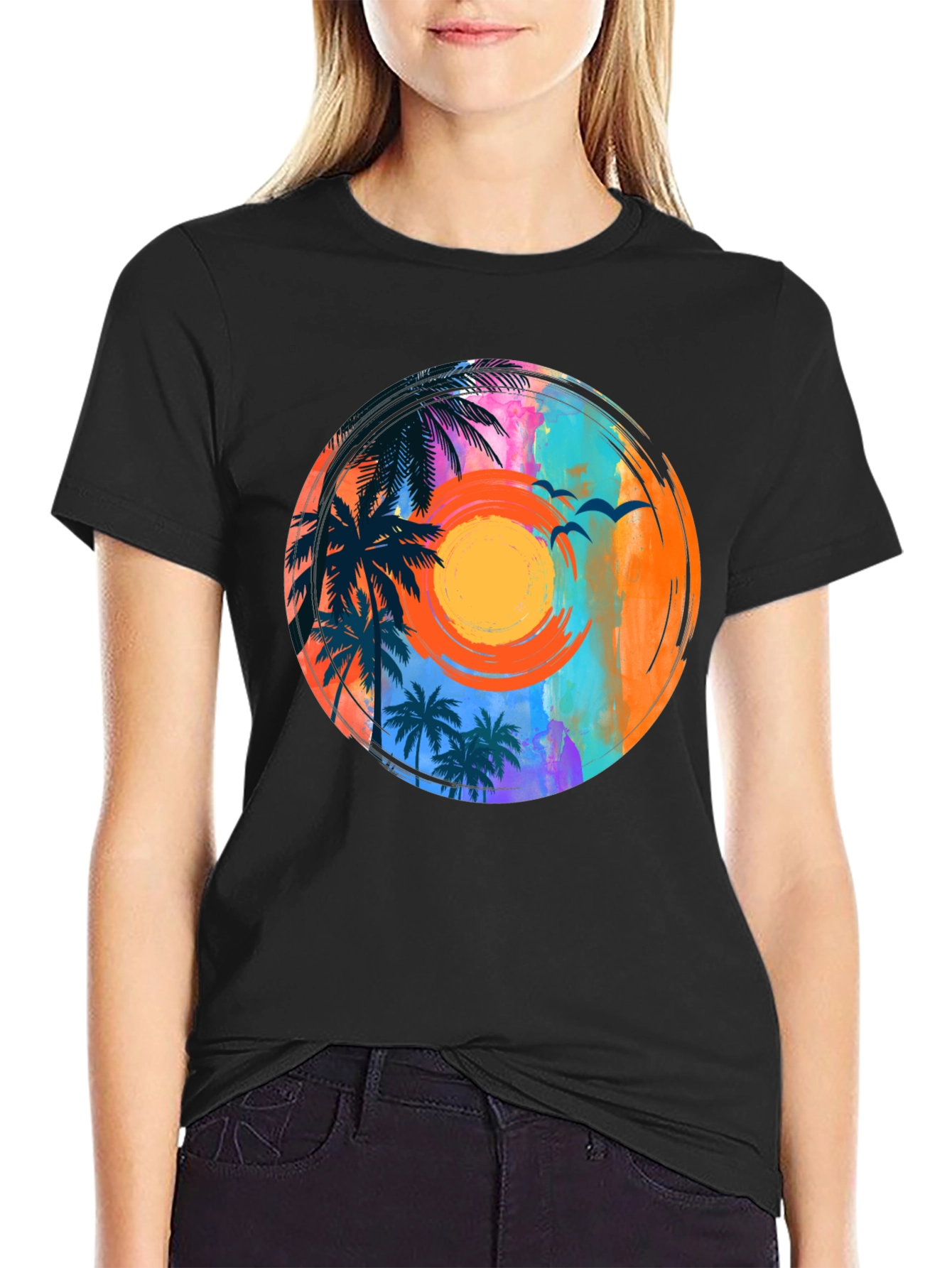 Sunset Palm Tee: Tropical Vibe Graphic T-Shirt