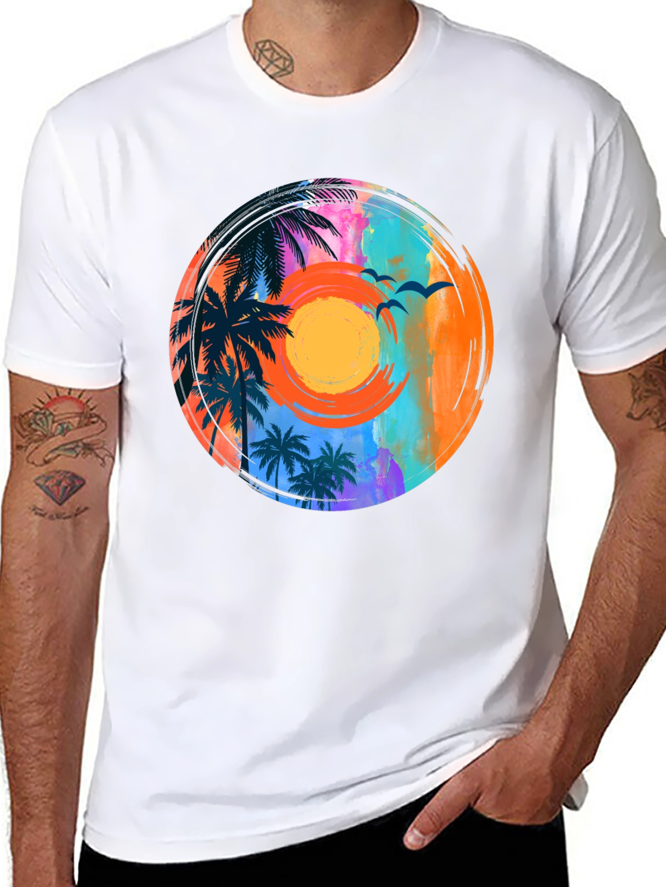 Sunset Palm Tee: Tropical Vibe Graphic T-Shirt