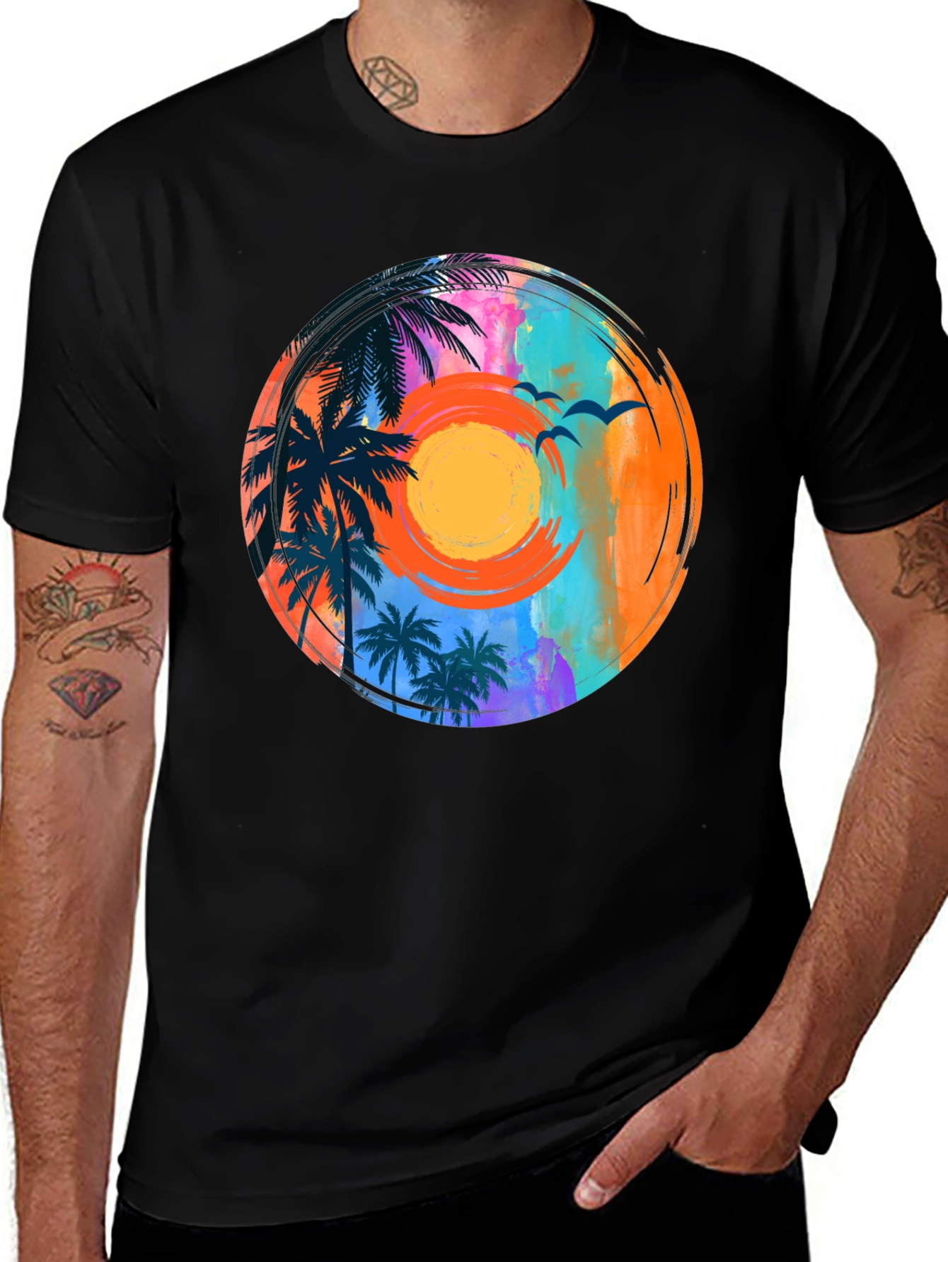 Sunset Palm Tee: Tropical Vibe Graphic T-Shirt