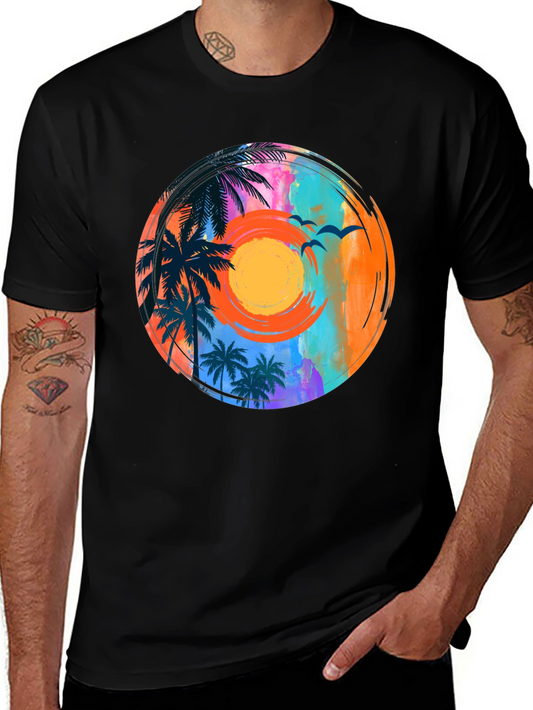 Sunset Palm Tee: Tropical Vibe Graphic T-Shirt