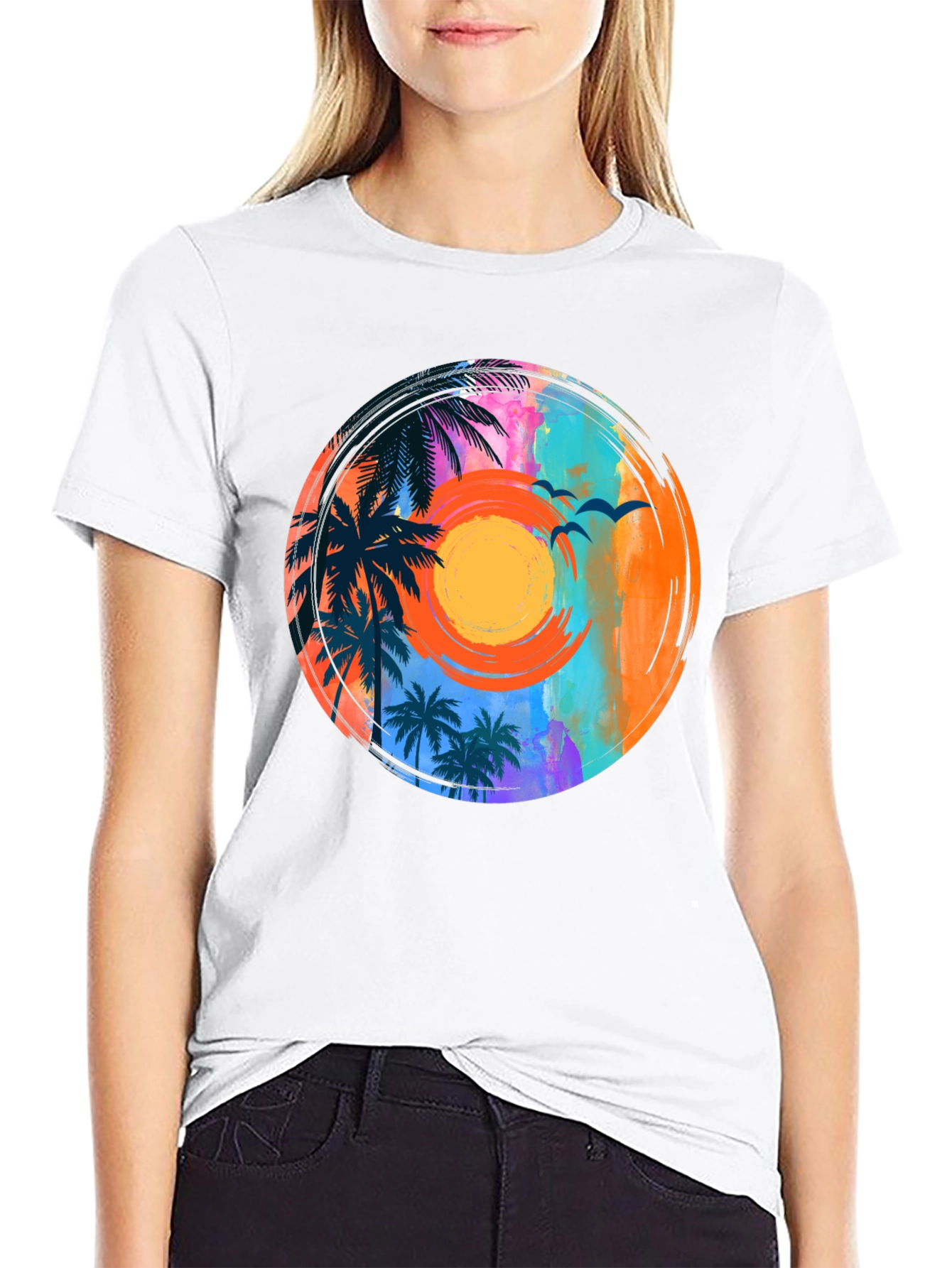 Sunset Palm Tee: Tropical Vibe Graphic T-Shirt