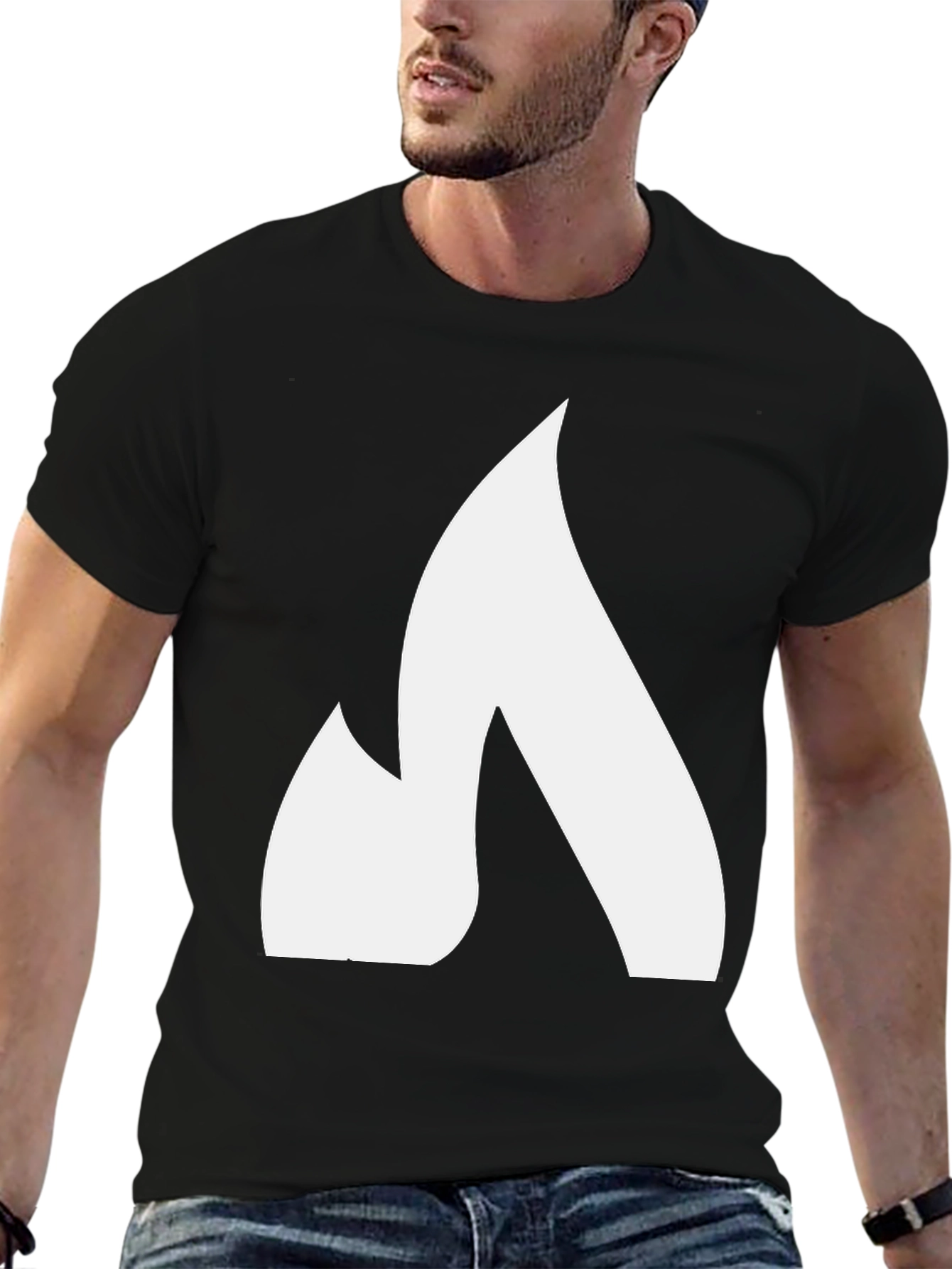 Bold White Flame Graphic Black T-Shirt