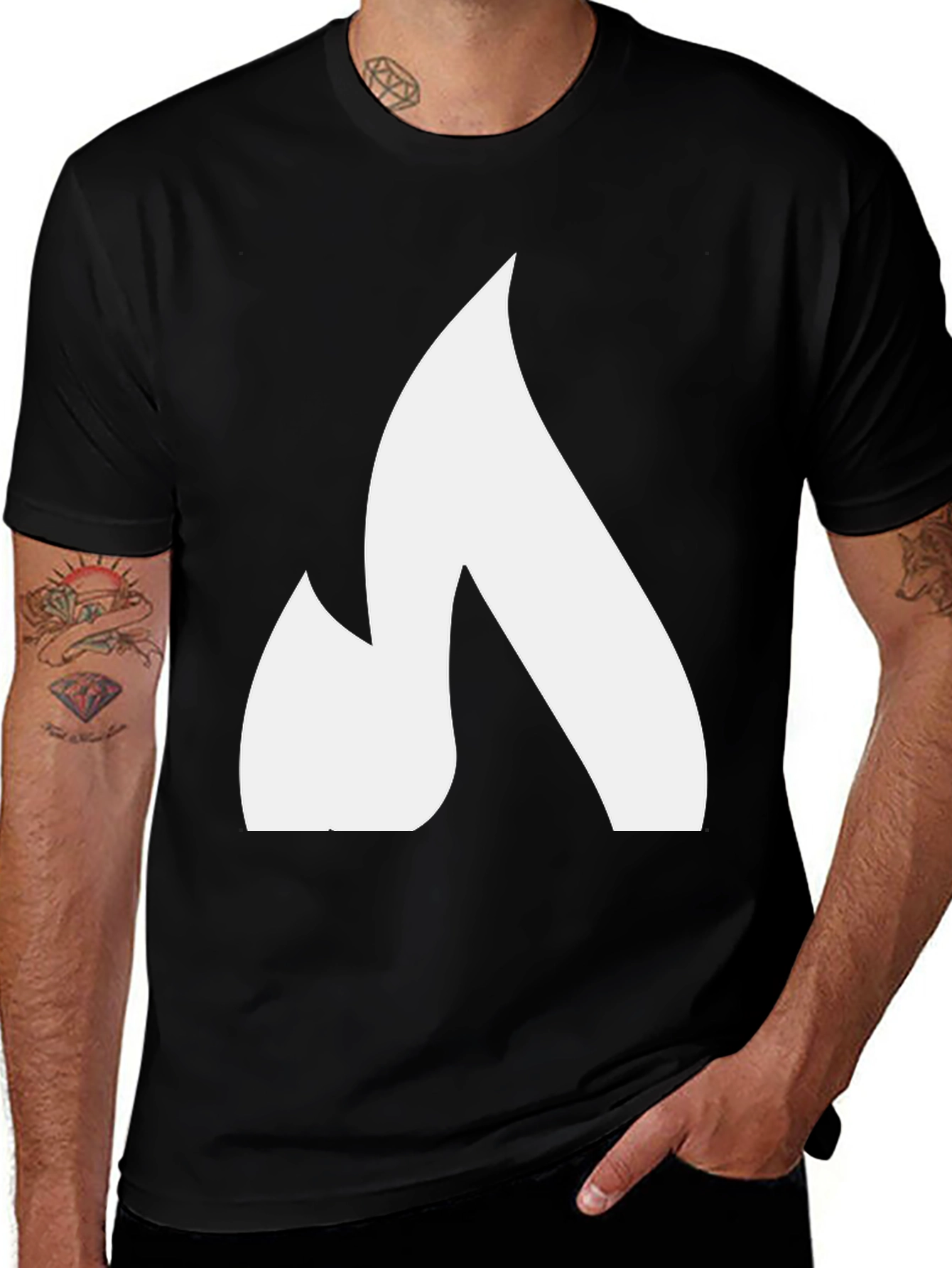 Bold White Flame Graphic Black T-Shirt