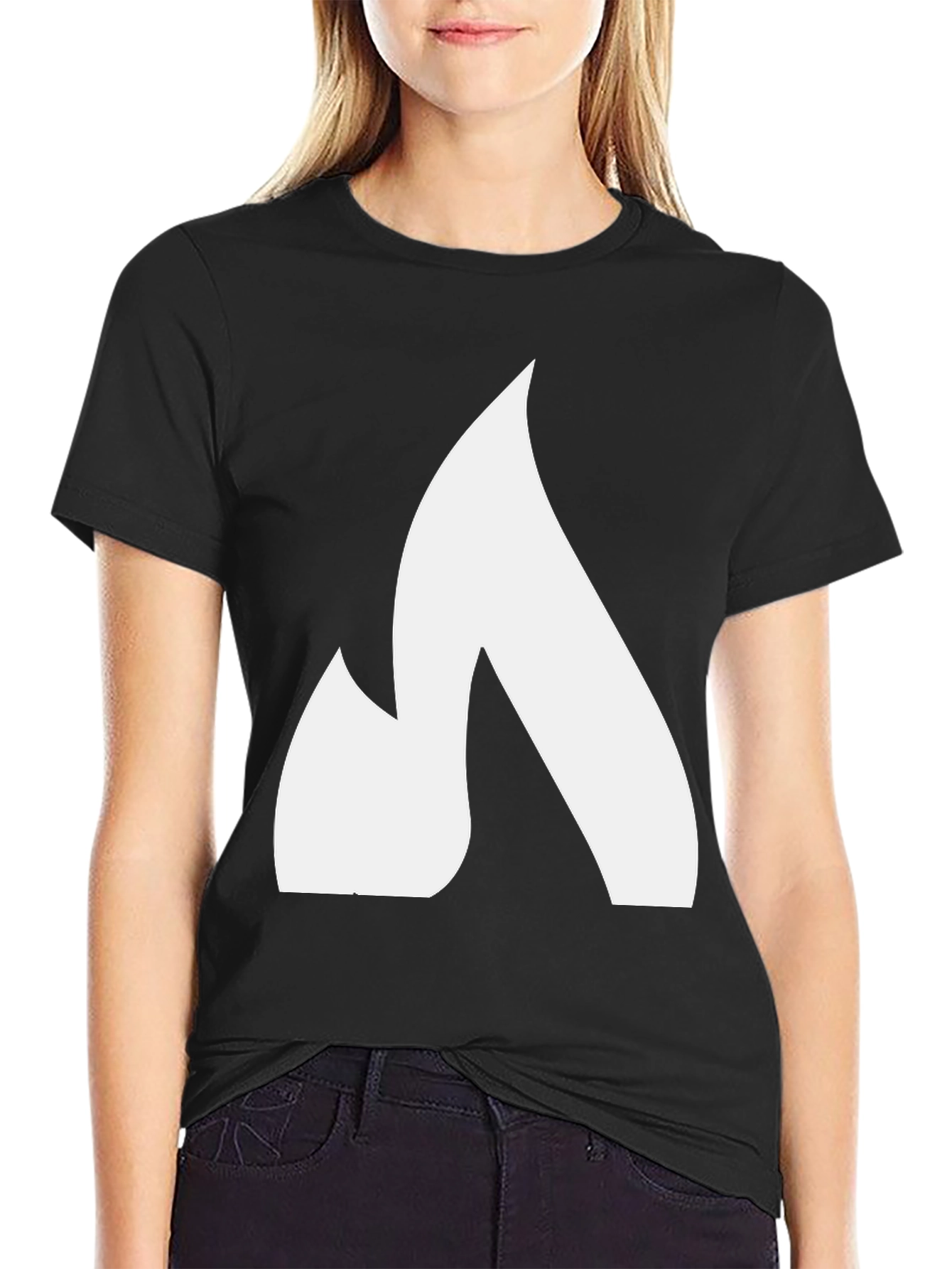 Bold White Flame Graphic Black T-Shirt