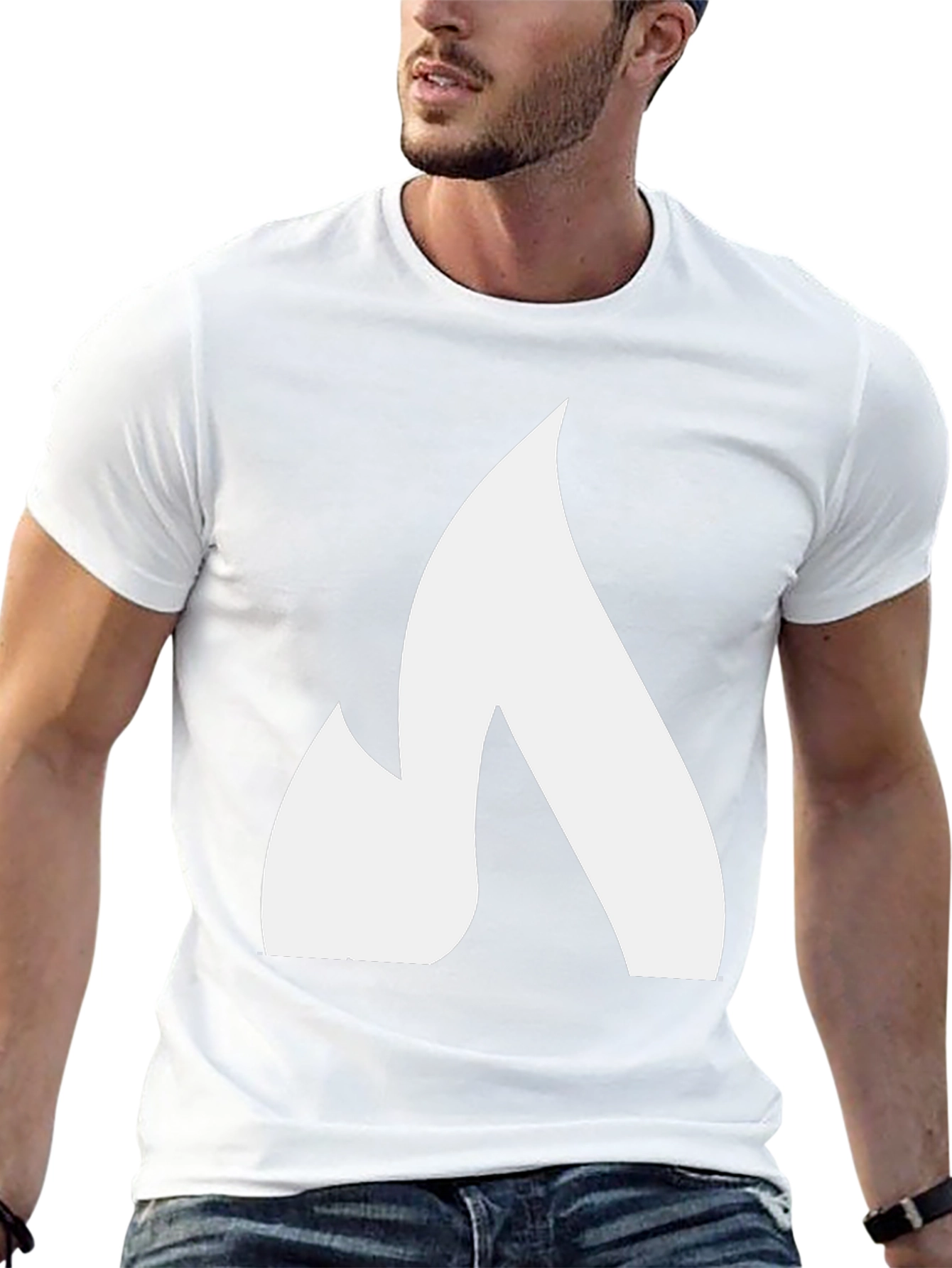 Bold White Flame Graphic Black T-Shirt