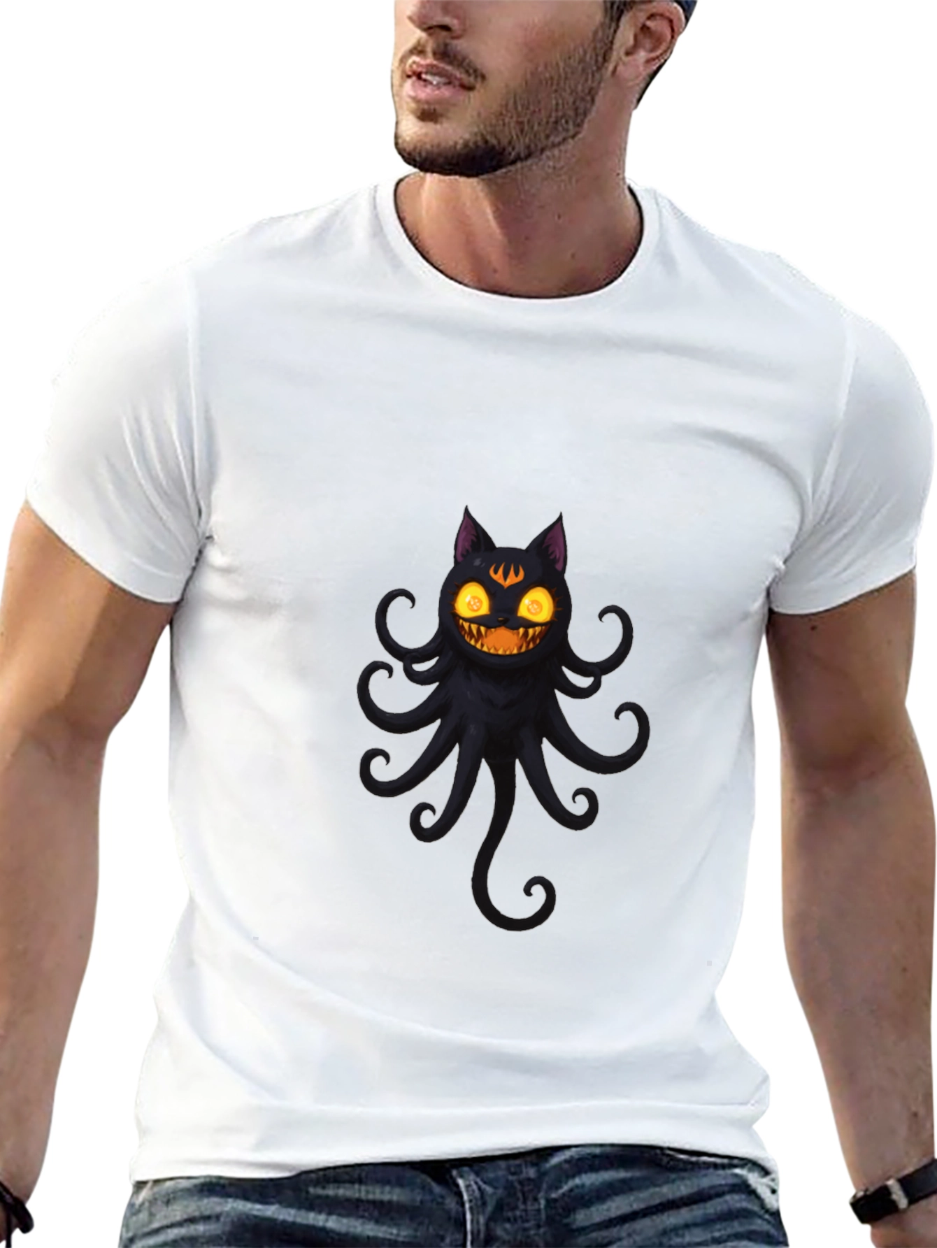 Spooky Cat Octopus Black T-Shirt