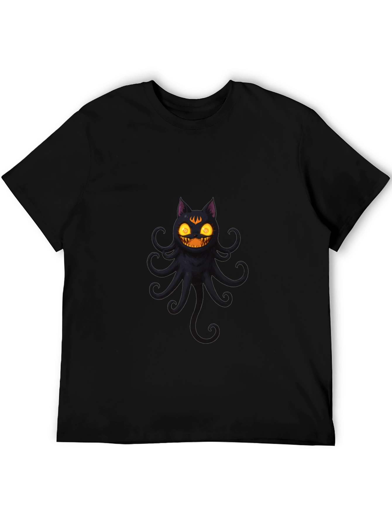 Spooky Cat Octopus Black T-Shirt