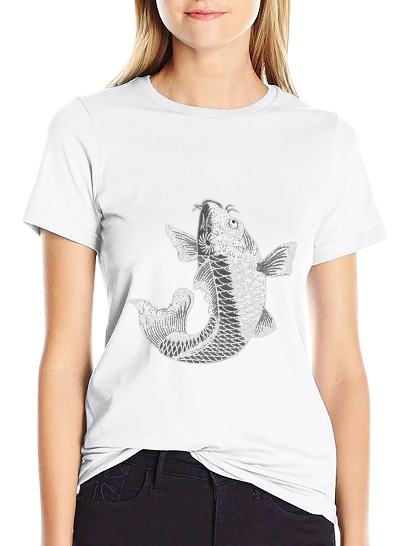Koi Fish Graphic Tee - Black Cotton Blend