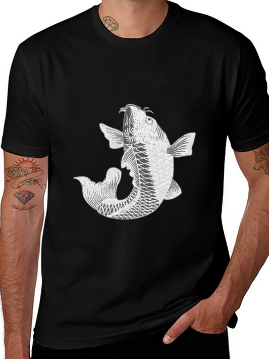 Koi Fish Graphic Tee - Black Cotton Blend