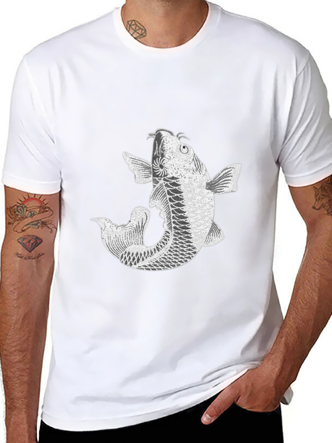 Koi Fish Graphic Tee - Black Cotton Blend