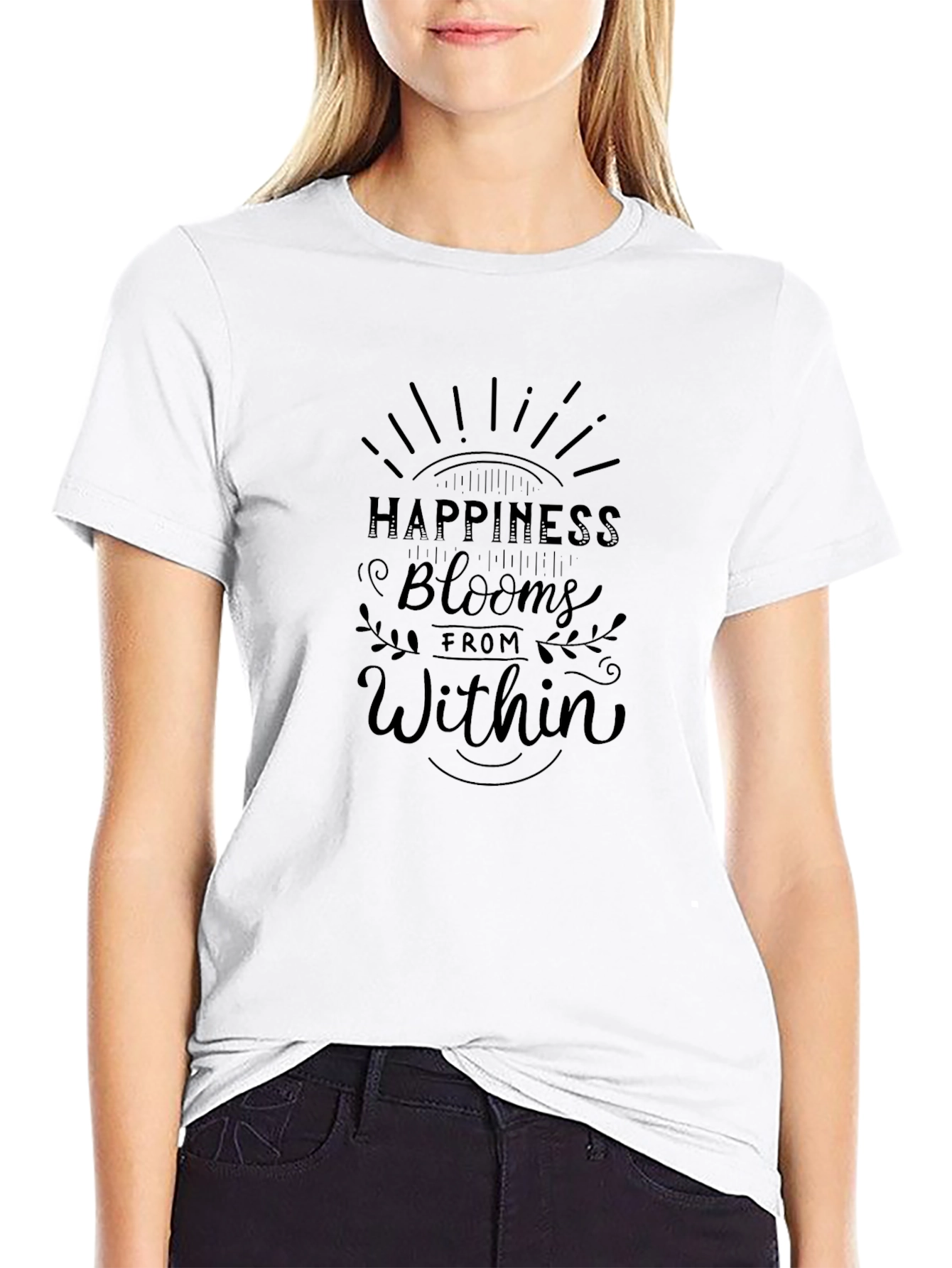 Happiness Blooms Within Black Graphic Tee