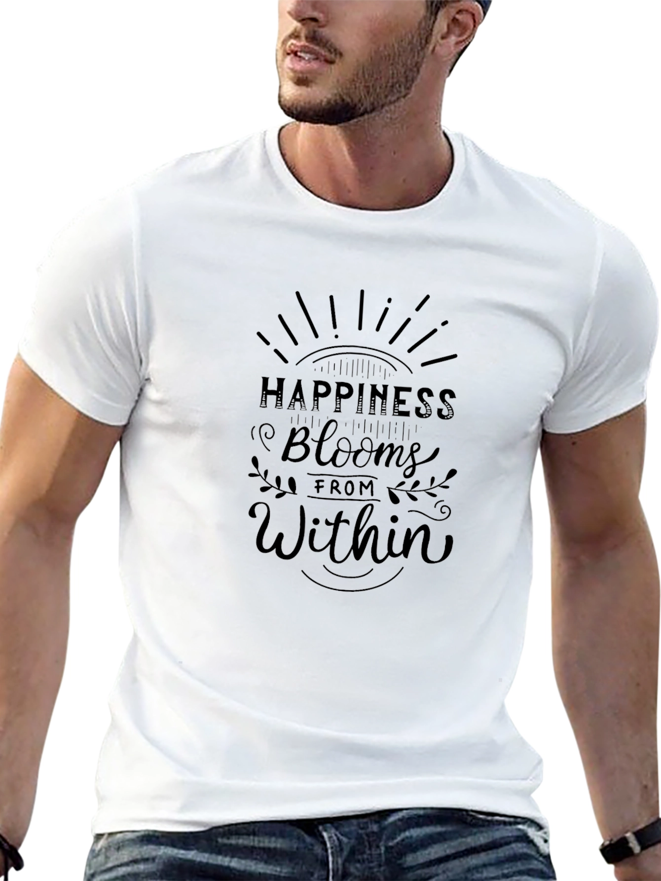 Happiness Blooms Within Black Graphic Tee