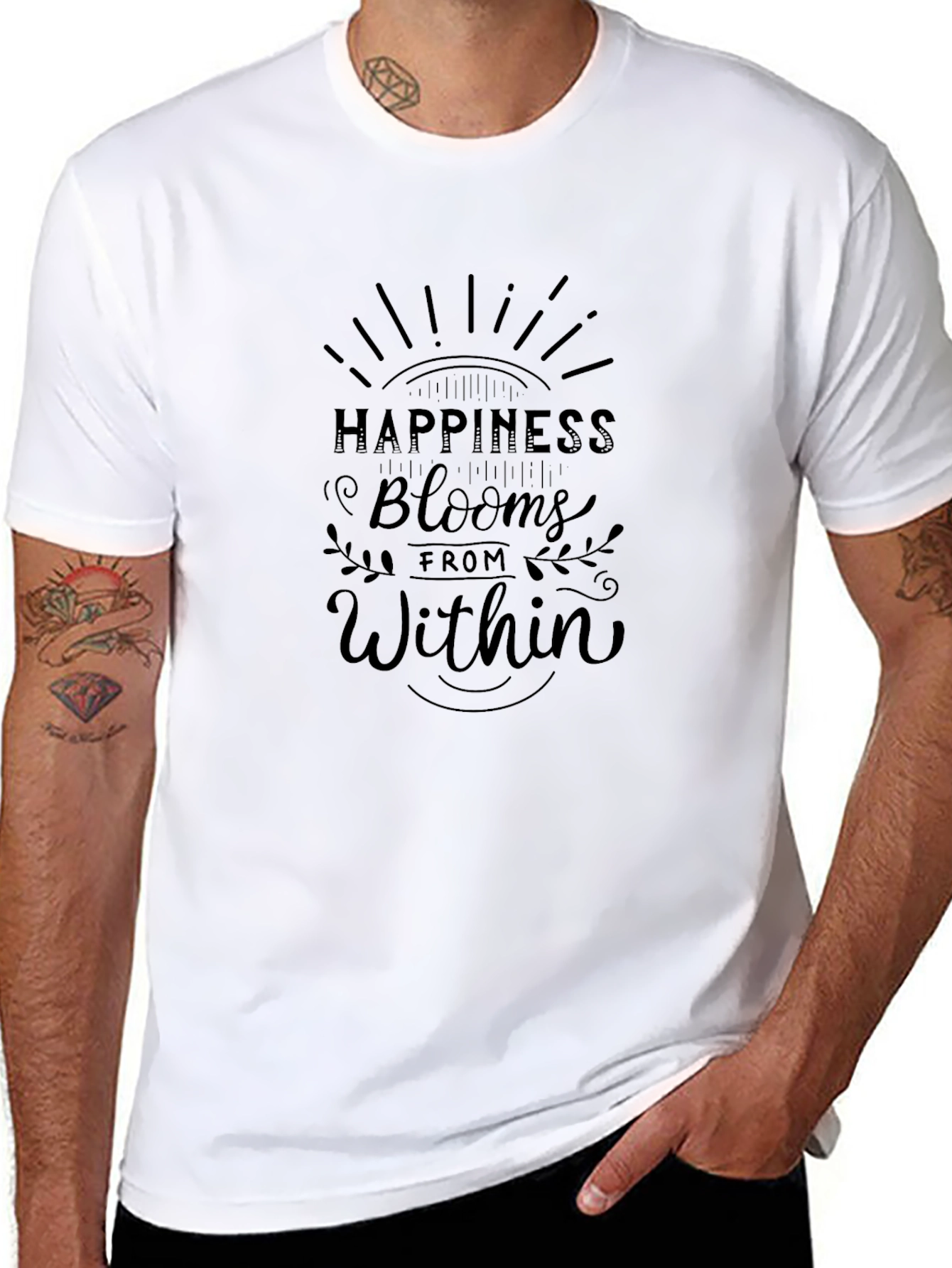 Happiness Blooms Within Black Graphic Tee