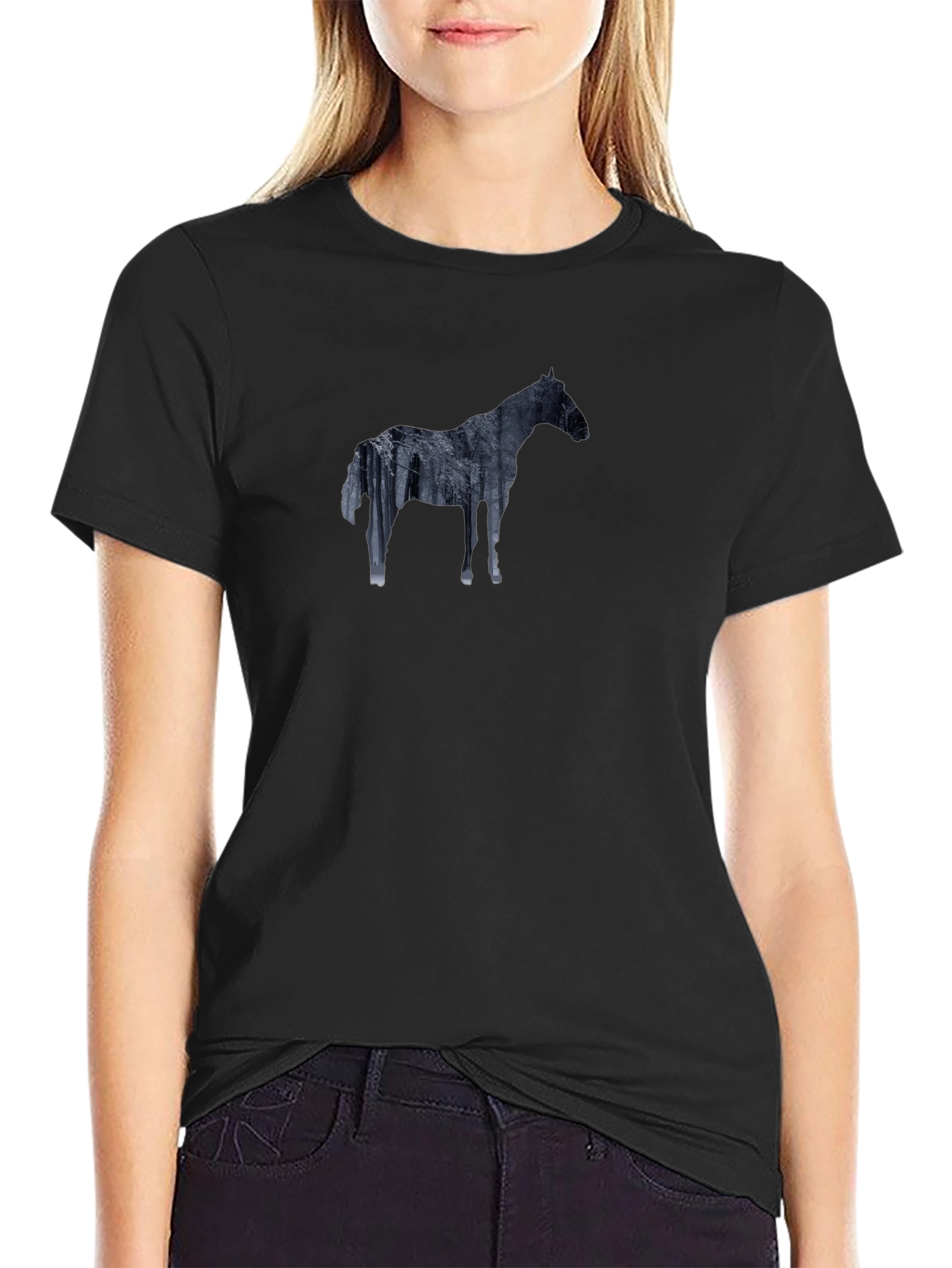 Horse Silhouette Graphic Tee - Black